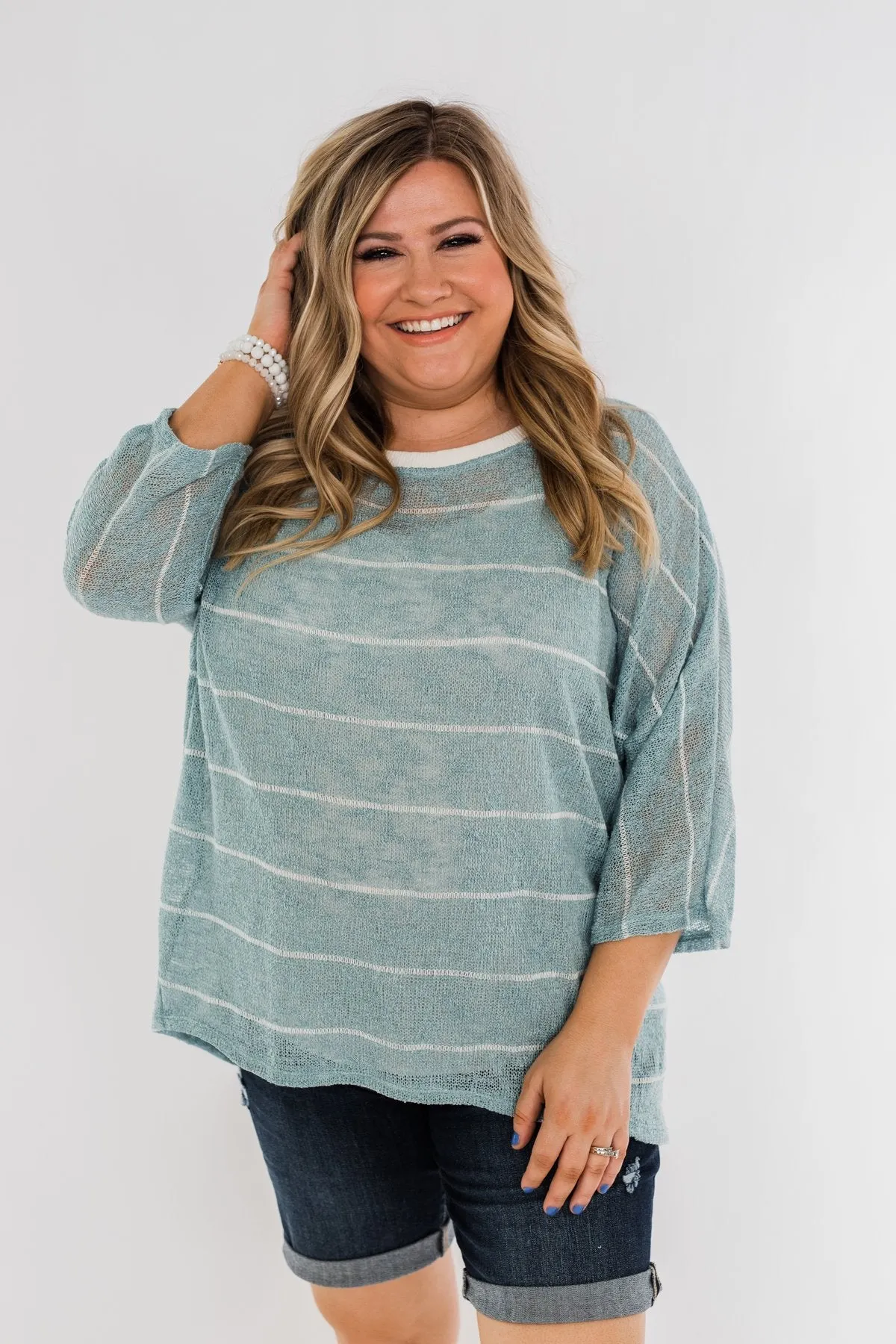 Follow My Lead Striped Knit Top- Slate Blue