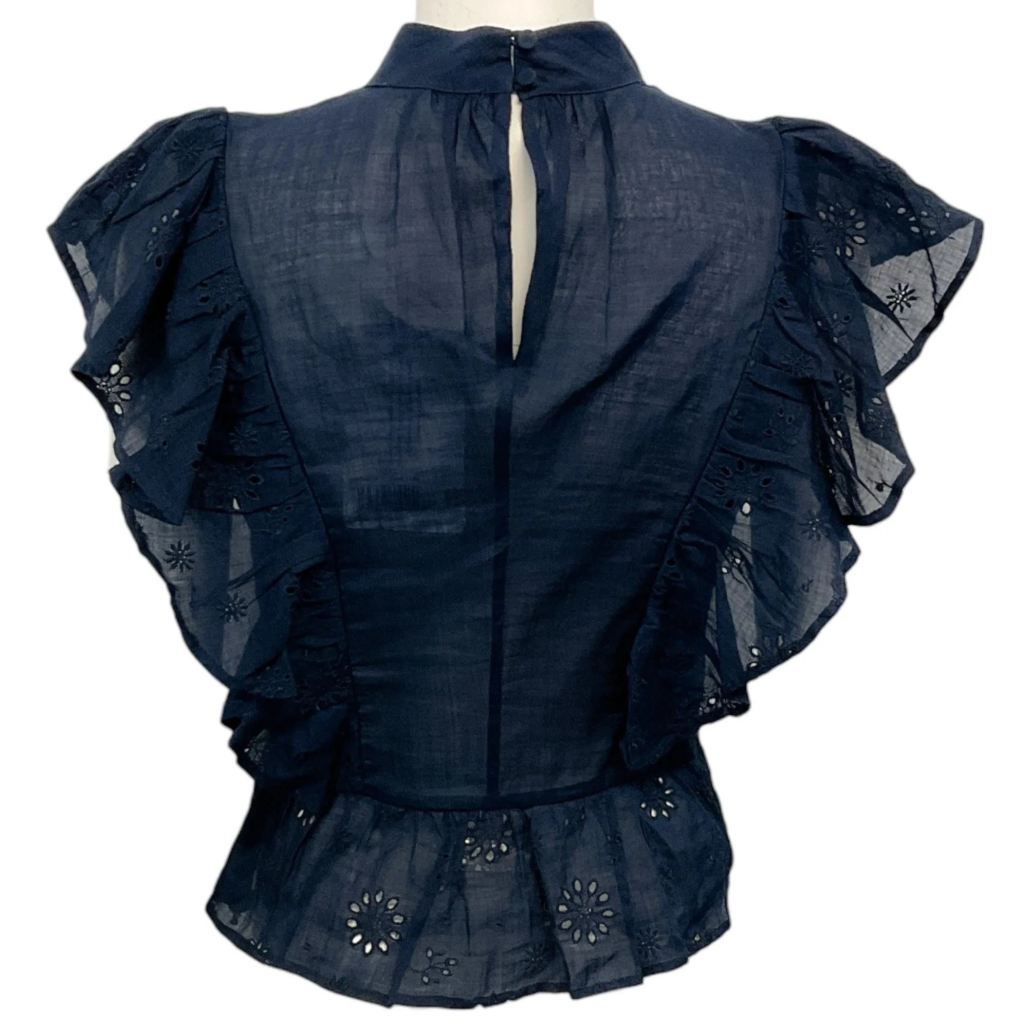 Frame Navy Blue Ramie Eyelet Peplum Top