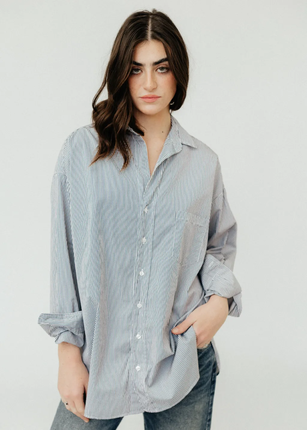 Frank & Eileen 'Shirley' Oversized Button-Up in Navy Stripe