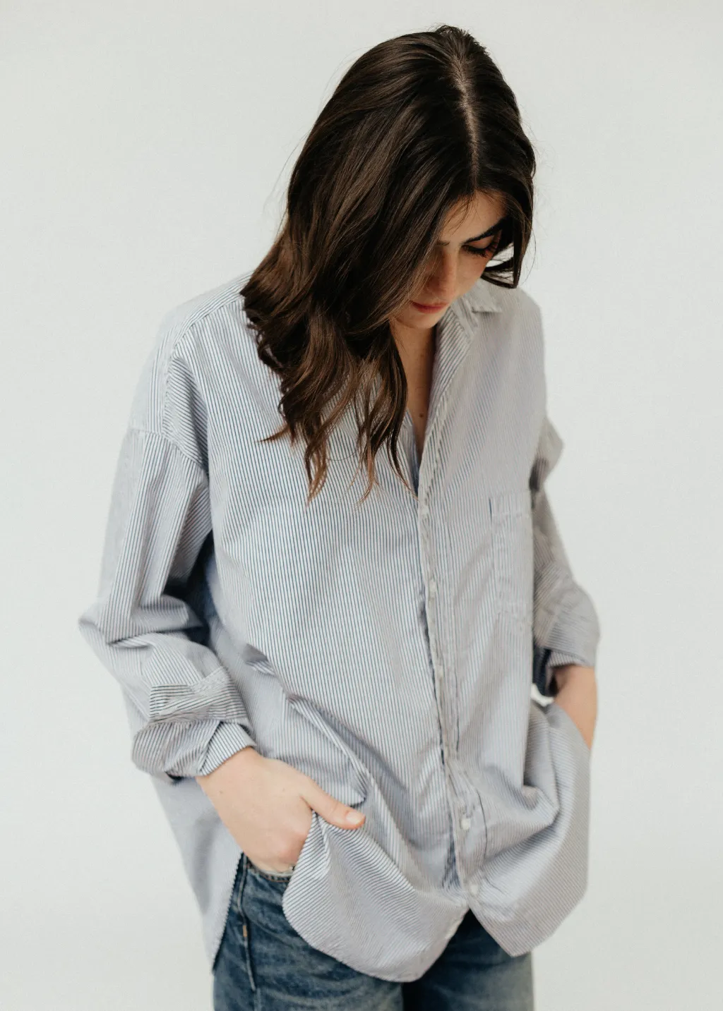 Frank & Eileen 'Shirley' Oversized Button-Up in Navy Stripe