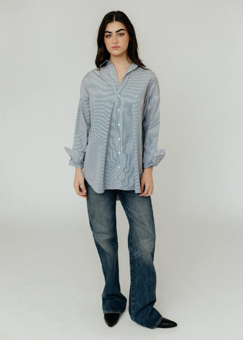 Frank & Eileen 'Shirley' Oversized Button-Up in Navy Stripe