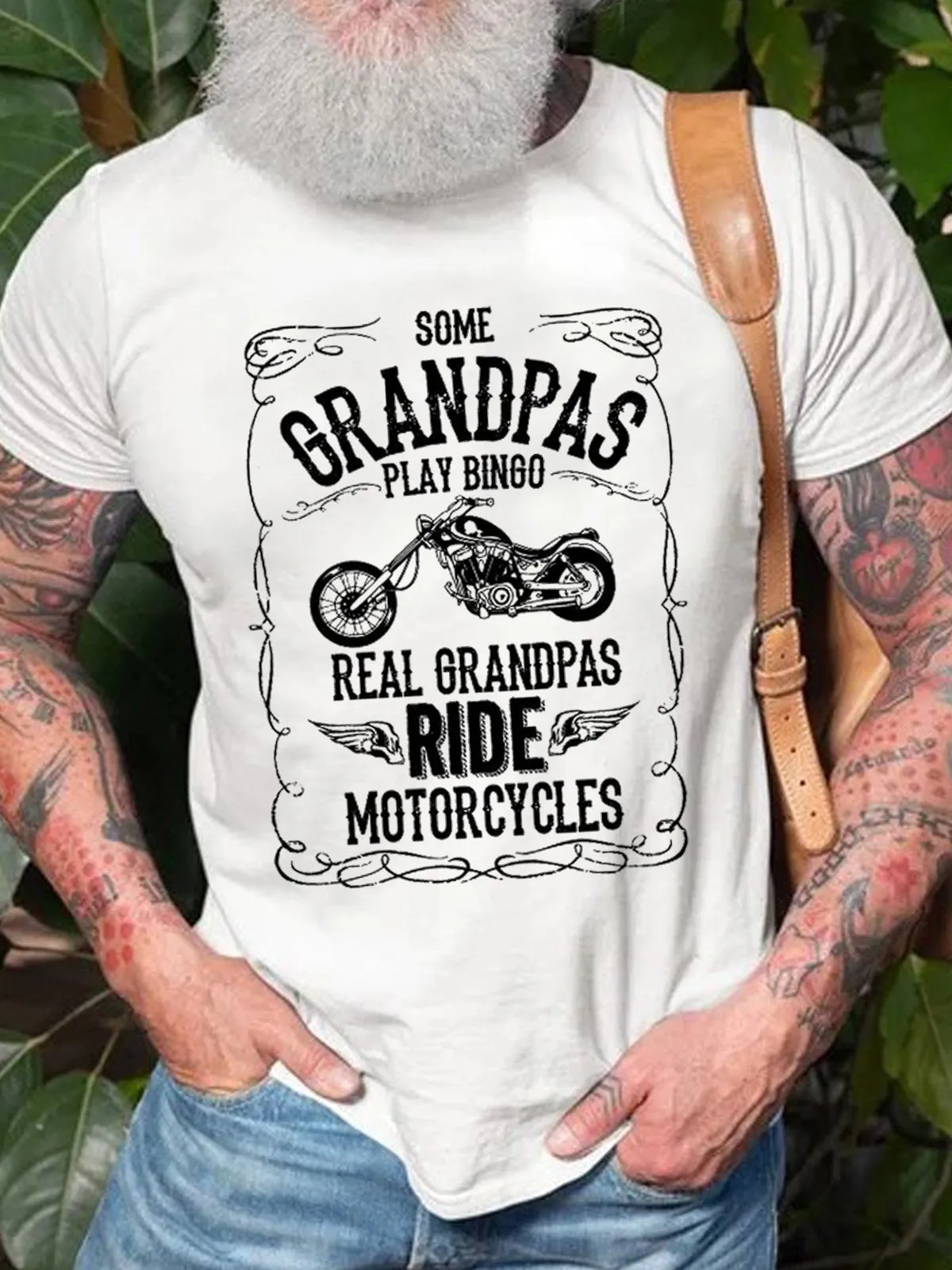 Funny Grandpa Gift Motorcycle Vintage Short Sleeve Cotton T-shirt