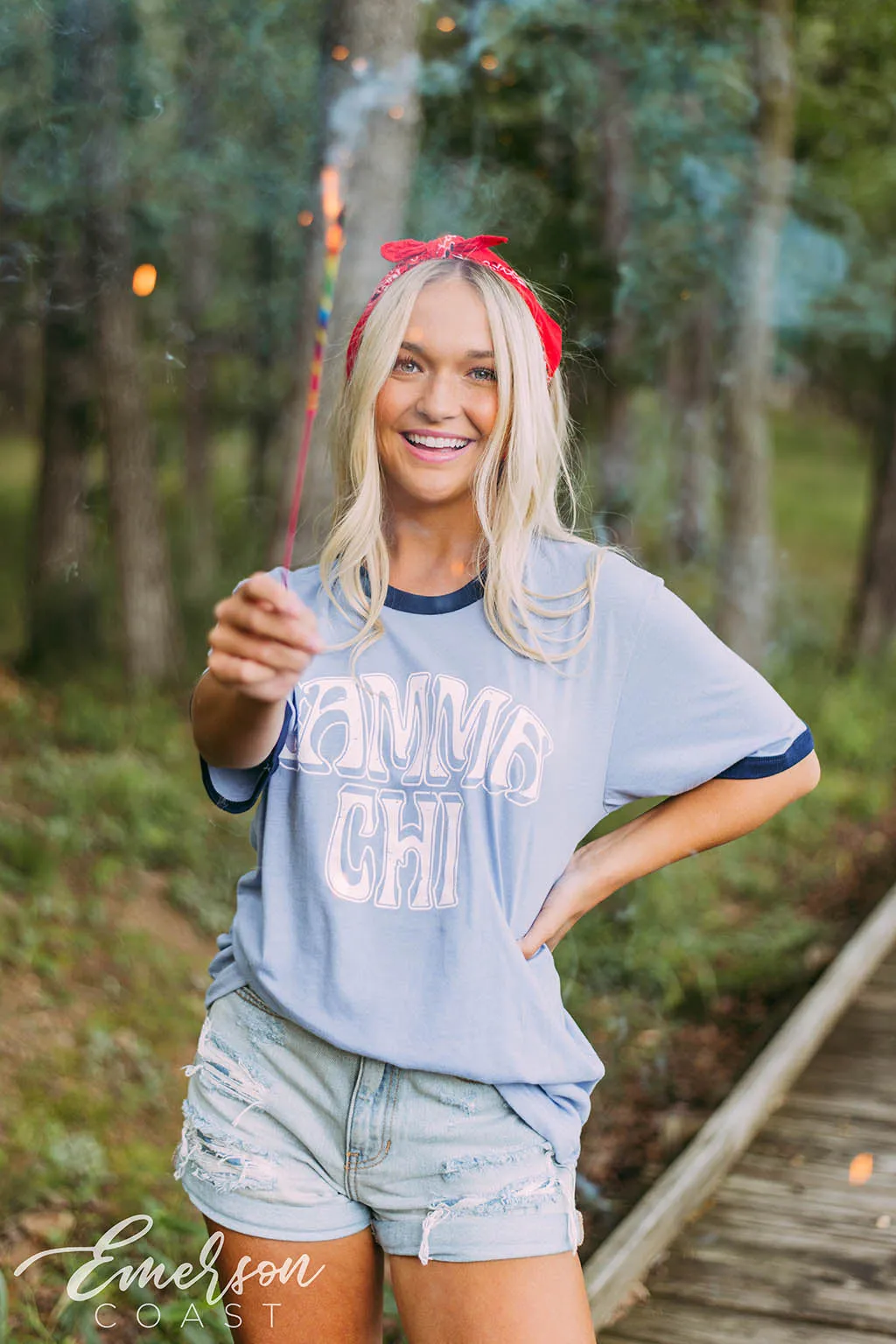 Gamma Chi Retro Blue Ringer Tee