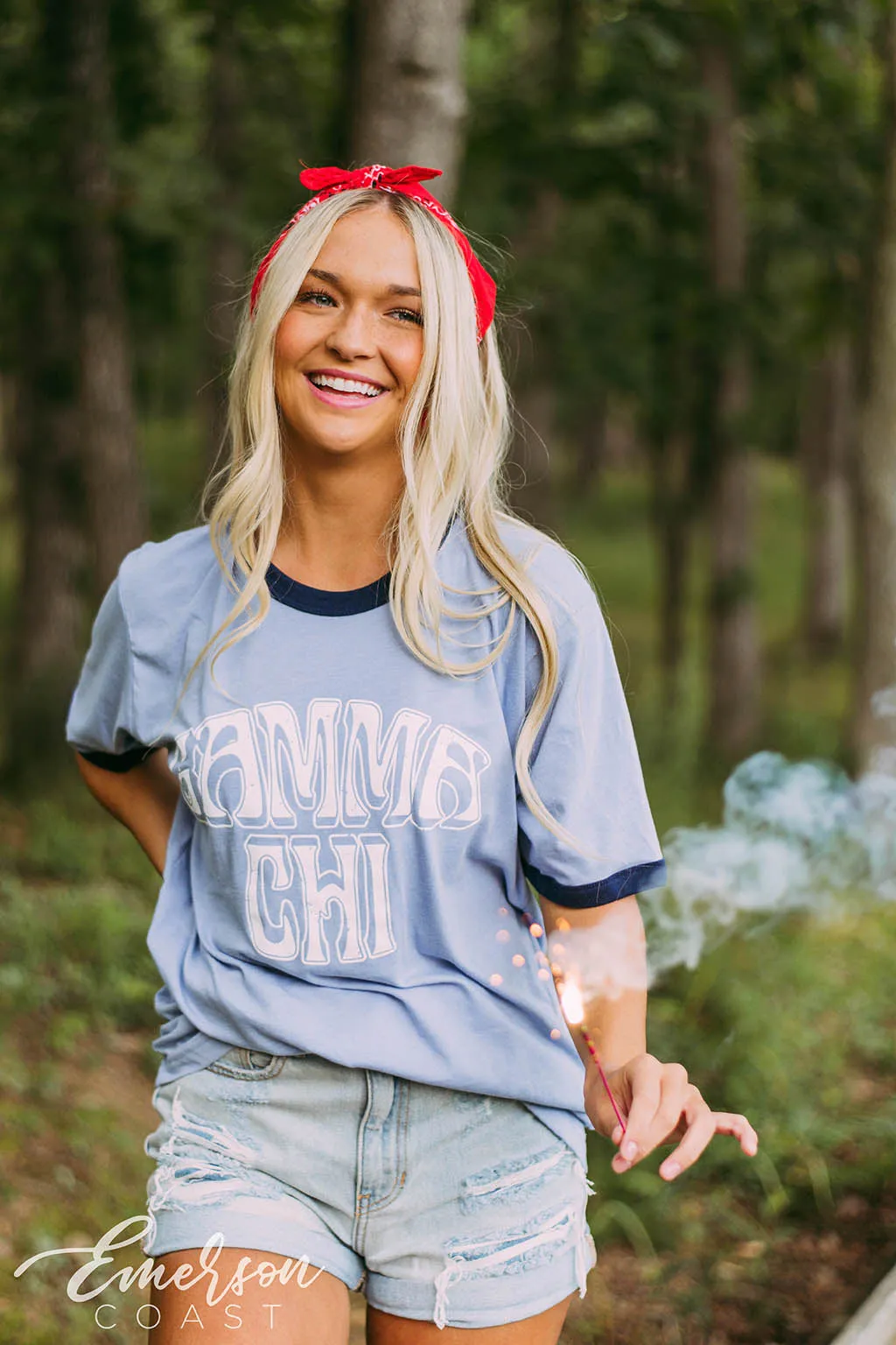 Gamma Chi Retro Blue Ringer Tee