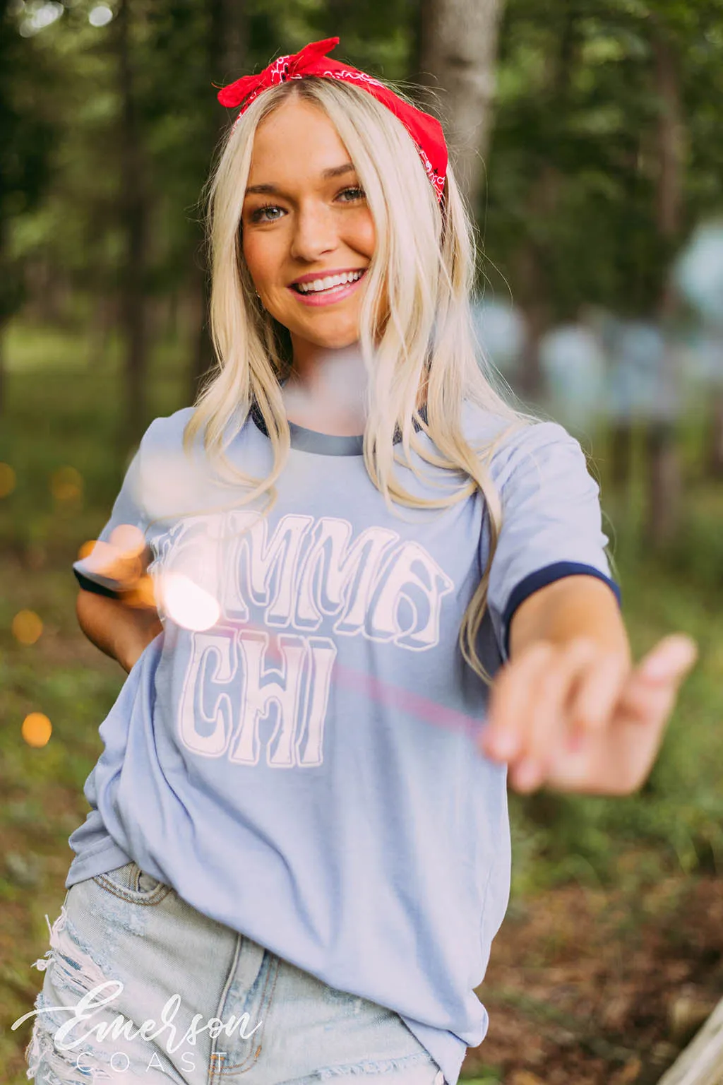 Gamma Chi Retro Blue Ringer Tee