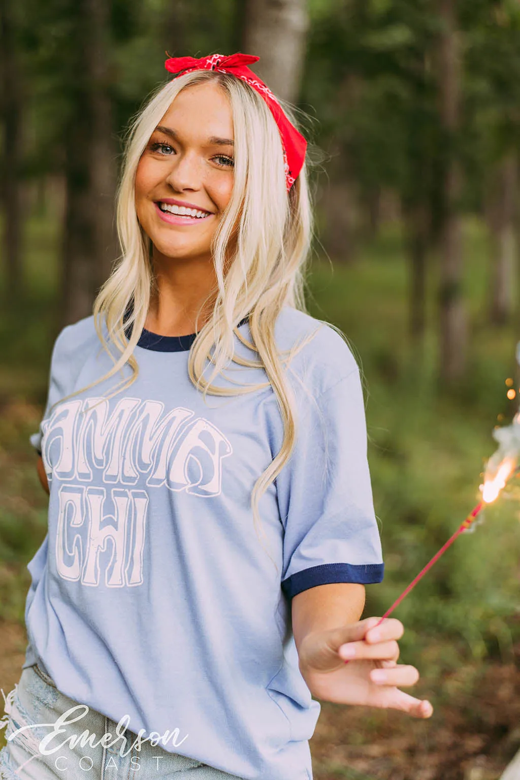 Gamma Chi Retro Blue Ringer Tee