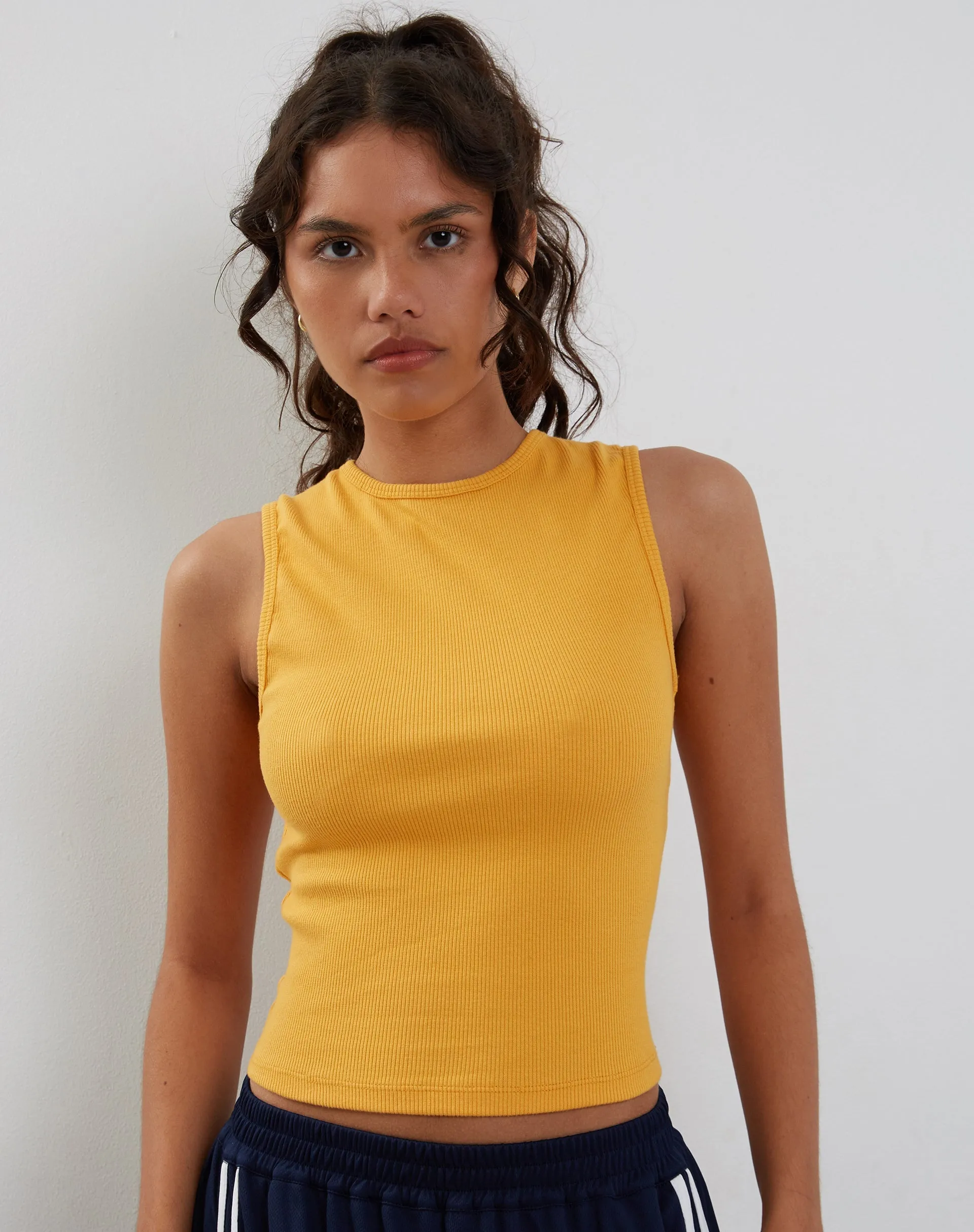 Gelsho Open Back Tank Top in Faded Orange Rib