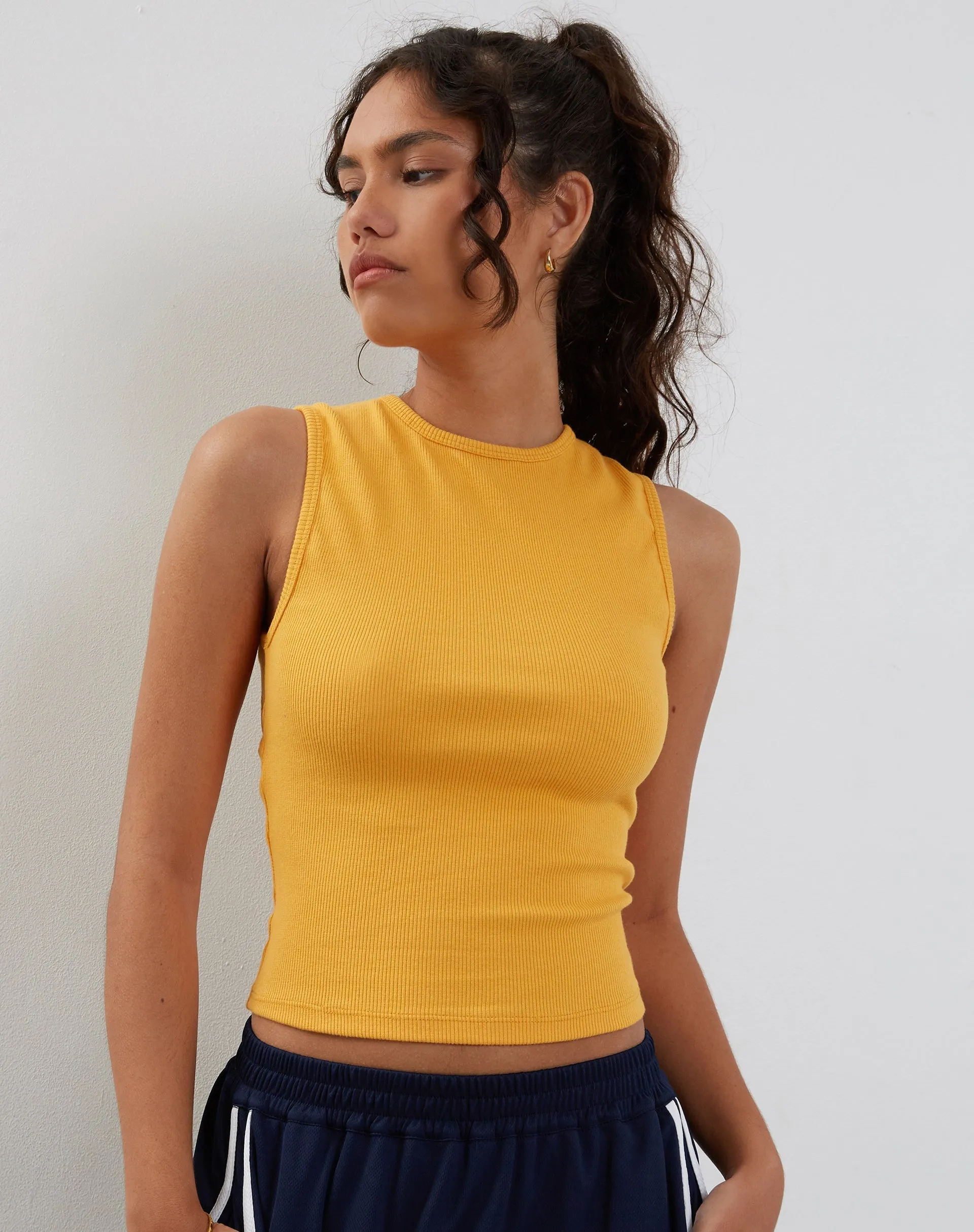 Gelsho Open Back Tank Top in Faded Orange Rib