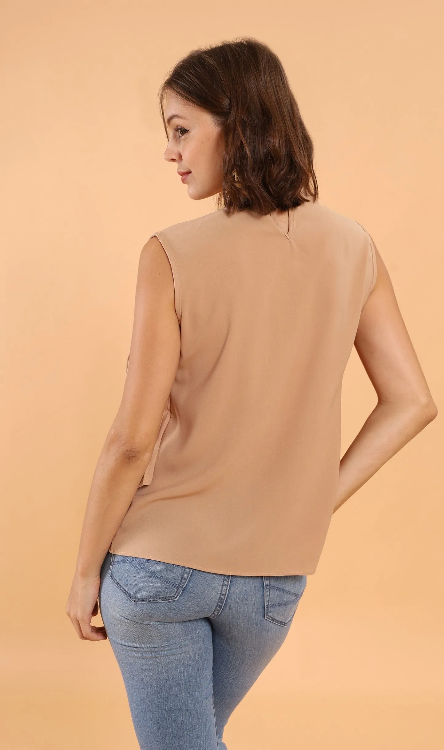 GEMMA Pleated Mock-Neck Top (Latte)