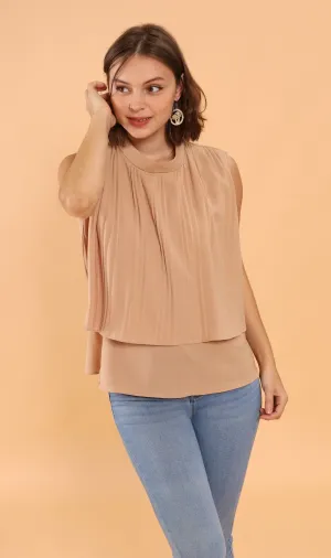 GEMMA Pleated Mock-Neck Top (Latte)