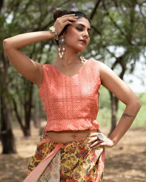 Geometric Printed Silk Peplum Blouse