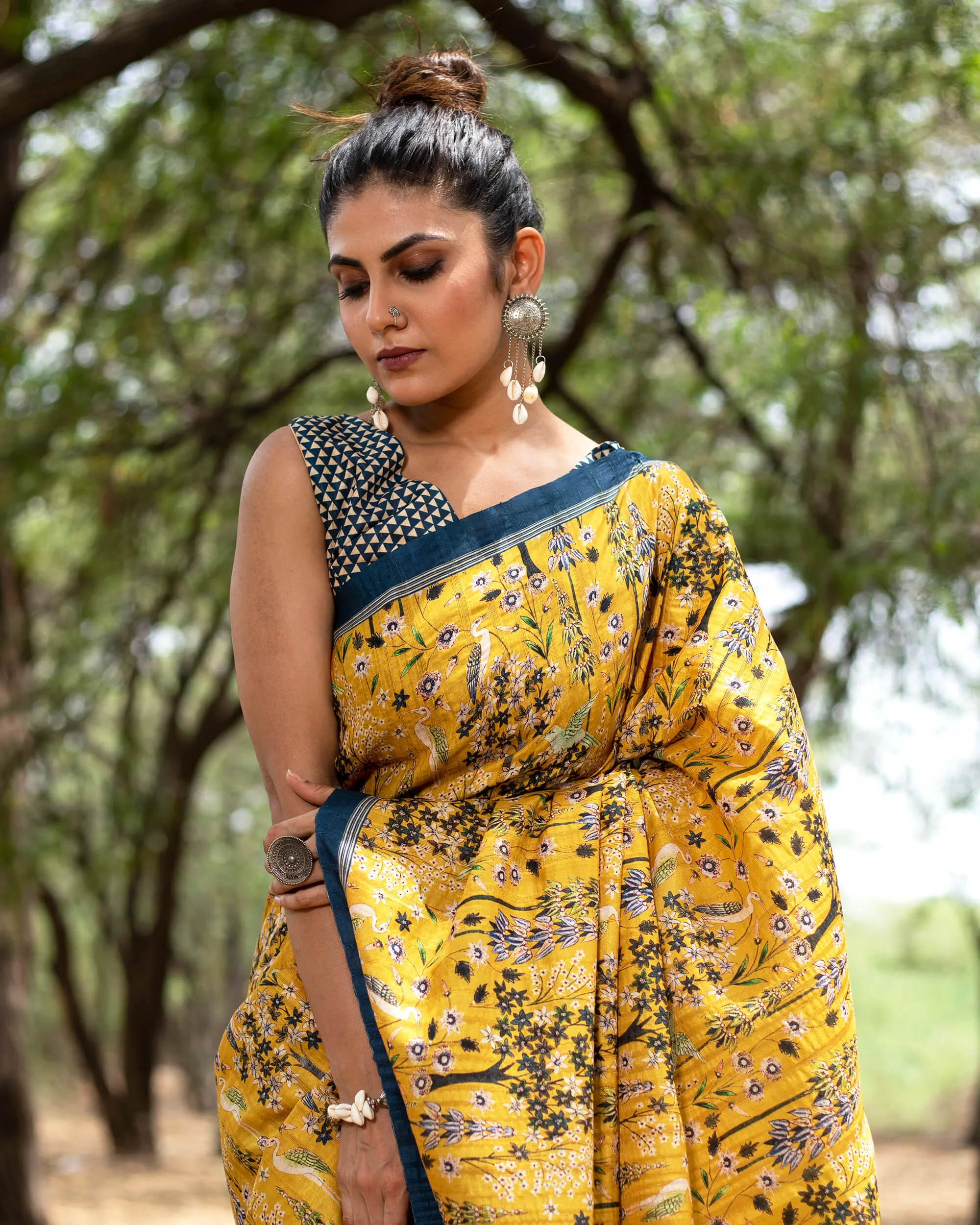 Geometric Printed Silk Peplum Blouse