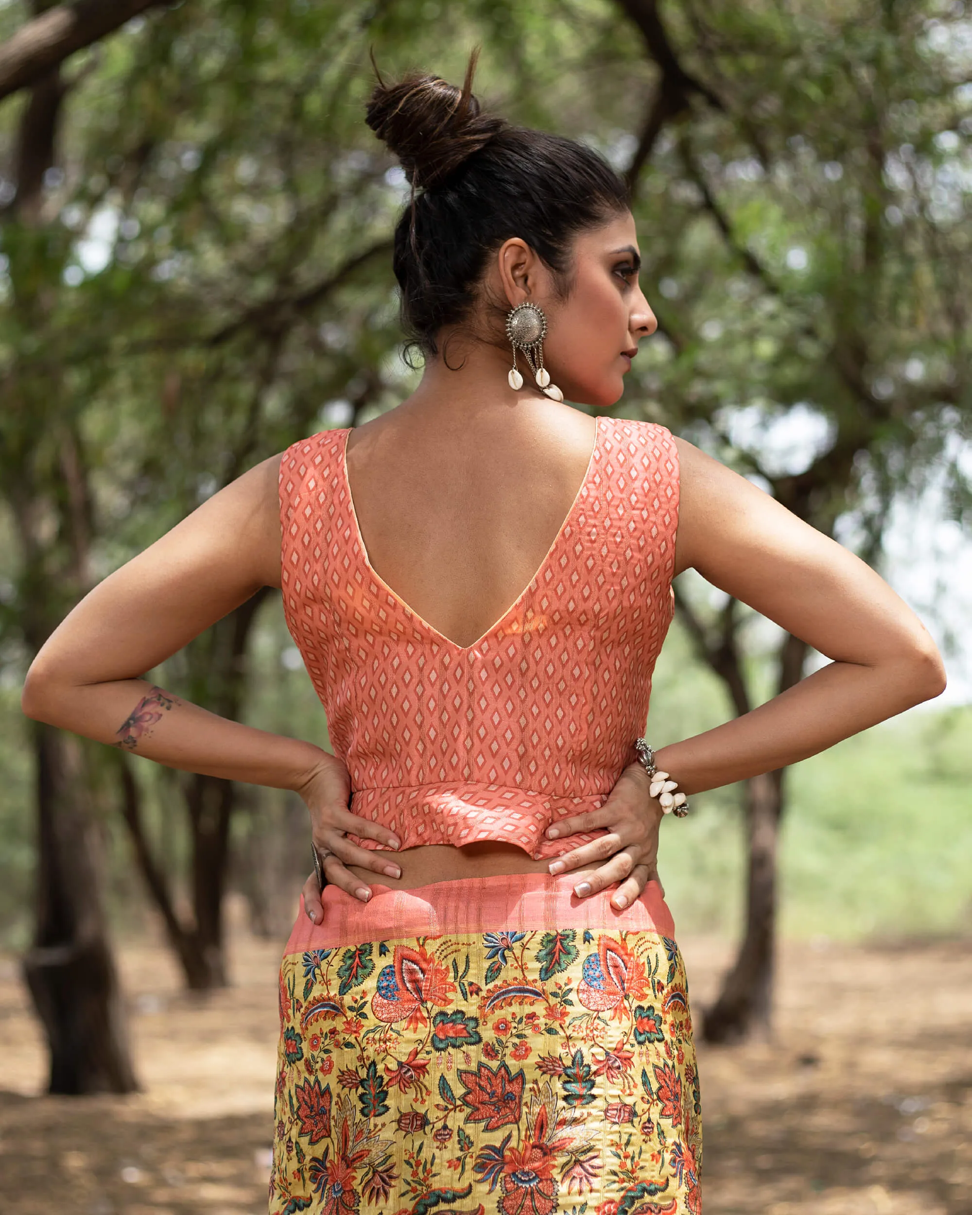 Geometric Printed Silk Peplum Blouse