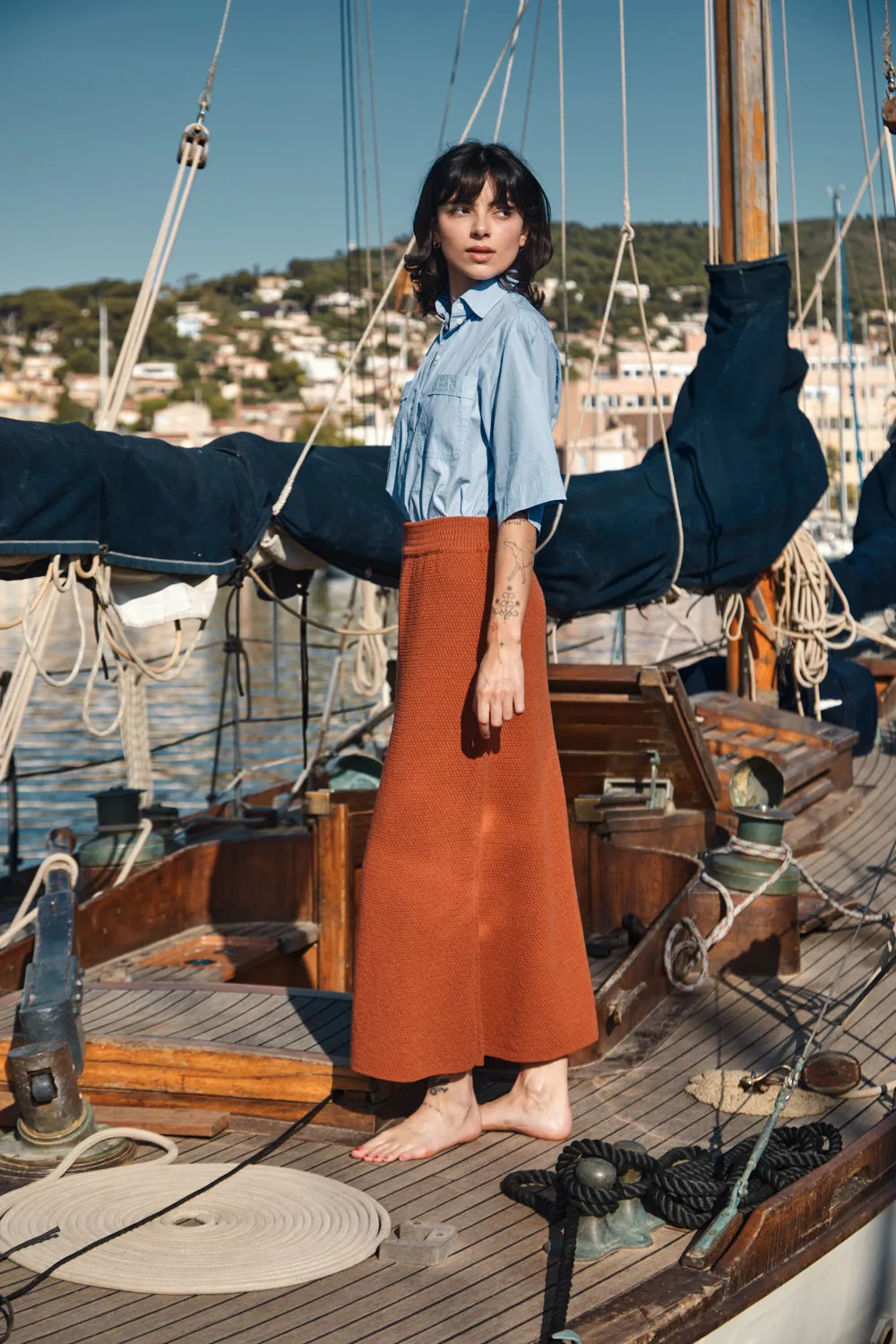 GILDA Long Skirt in Organic Cotton - Earth Red