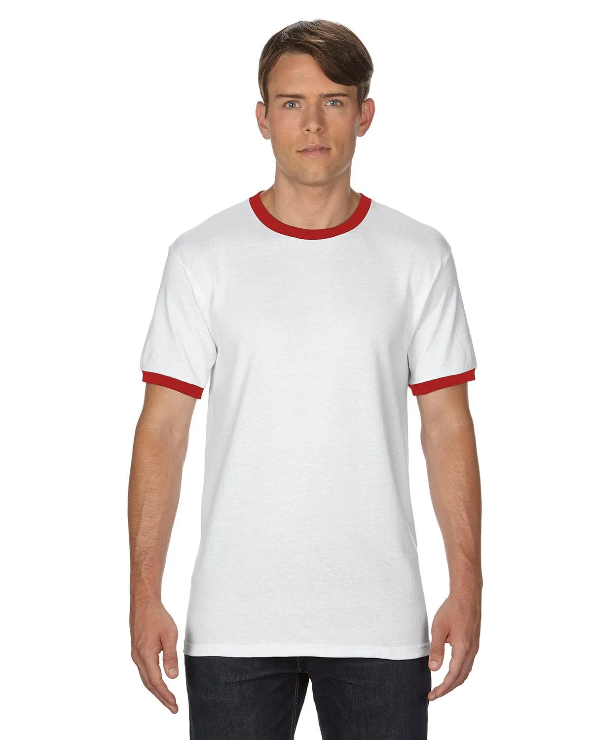 Gildan DryBlend Ringer T-Shirt | White/ Red