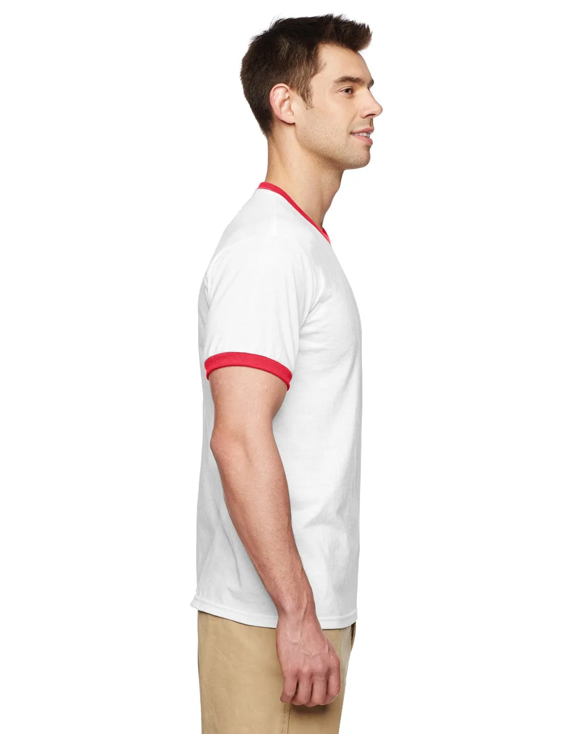 Gildan DryBlend Ringer T-Shirt | White/ Red