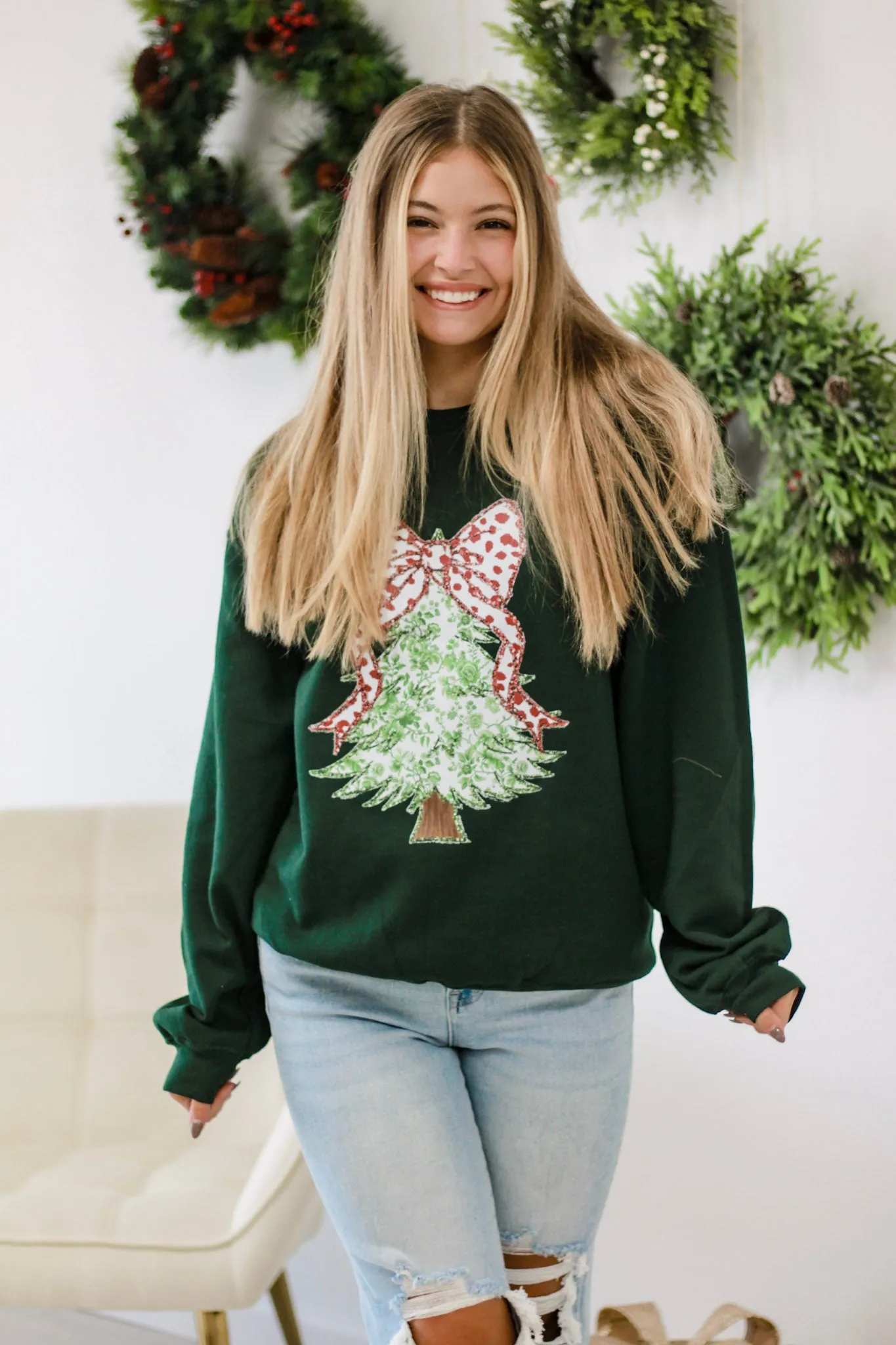 Green Floral Christmas Sweatshirt