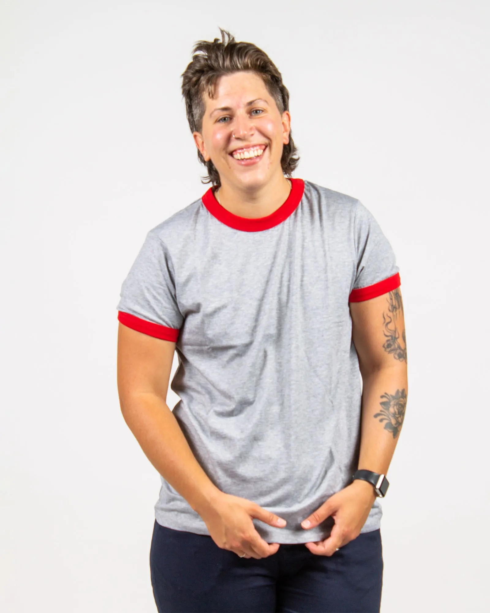 Grey/Red Ringer Tee