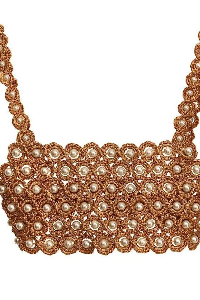 Hand-crocheted sleeveless beaded slim top