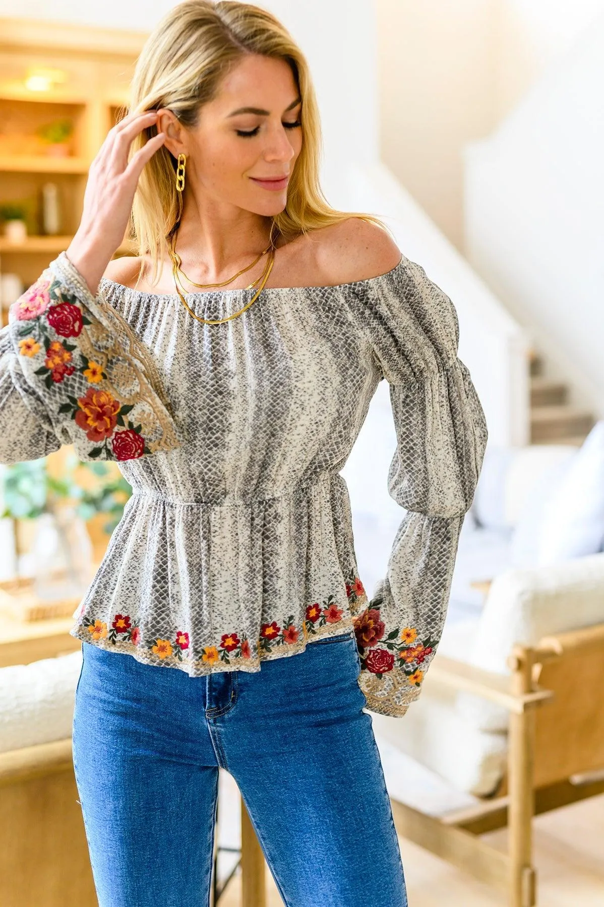 Hazel Blues® |  Don't Tempt Me Embroidered Blouse
