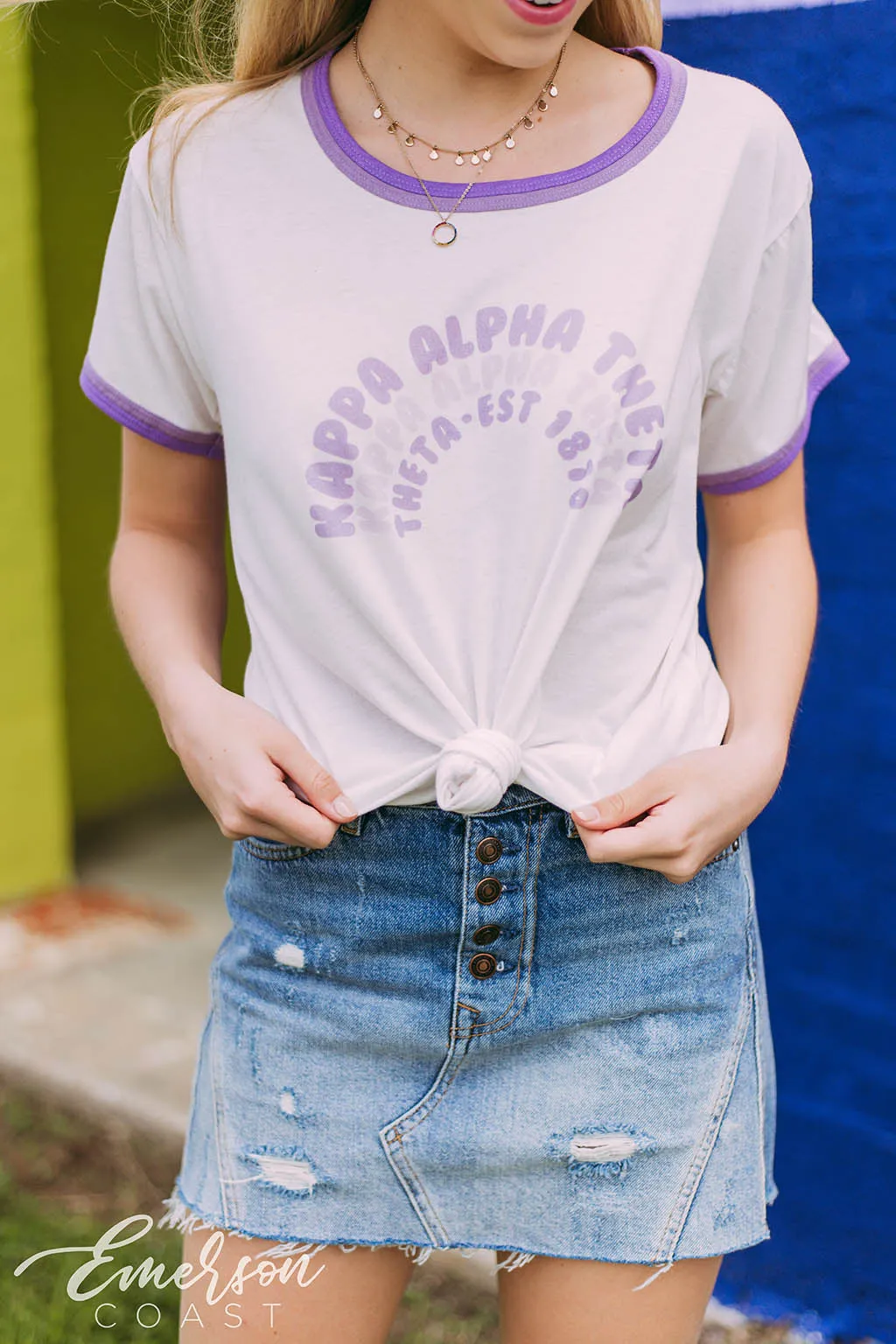 Kappa Alpha Theta Purple Rainbow Ringer Tee