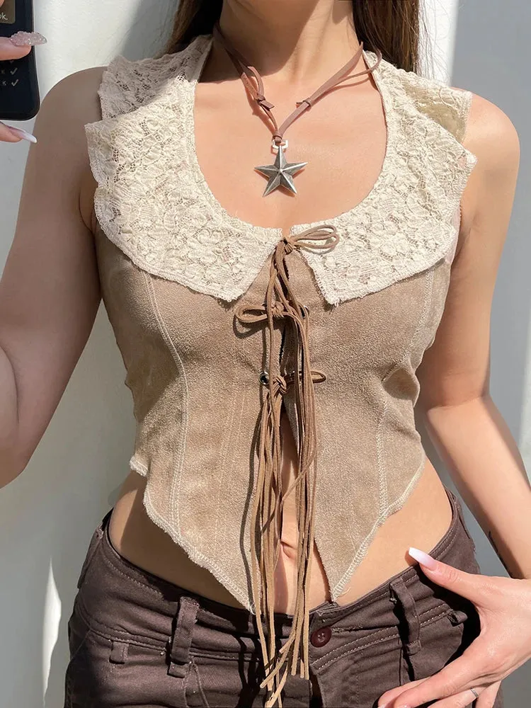 Lace Collar Halter Corset Tank Top