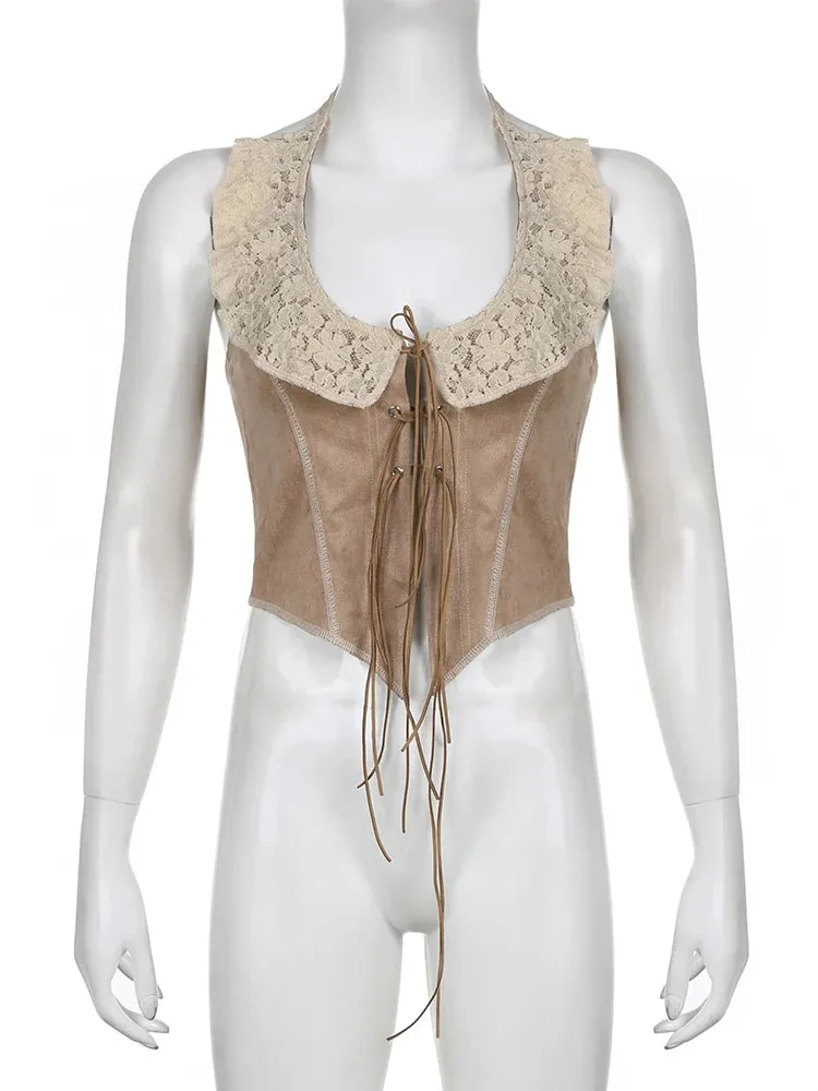 Lace Collar Halter Corset Tank Top