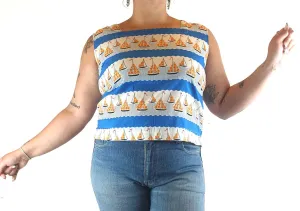 Lazybones sailing ship print top size L