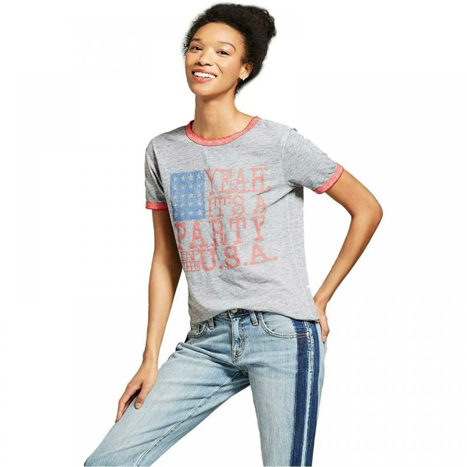 Lyric Culture Women's Party In The USA Short Sleeve Ringer Graphic T-Shirt
