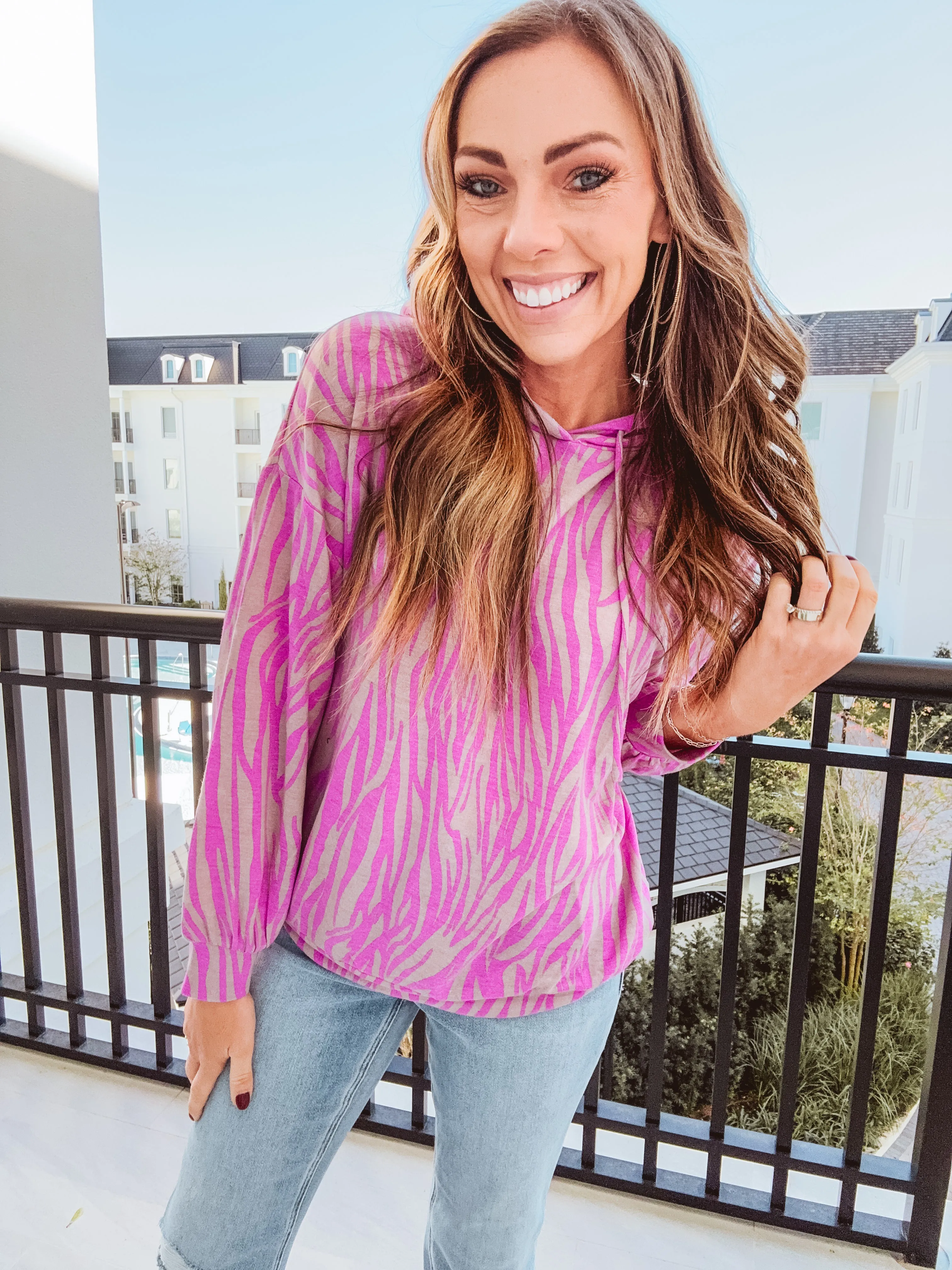 Magenta   Taupe Zebra Easy Hoodie