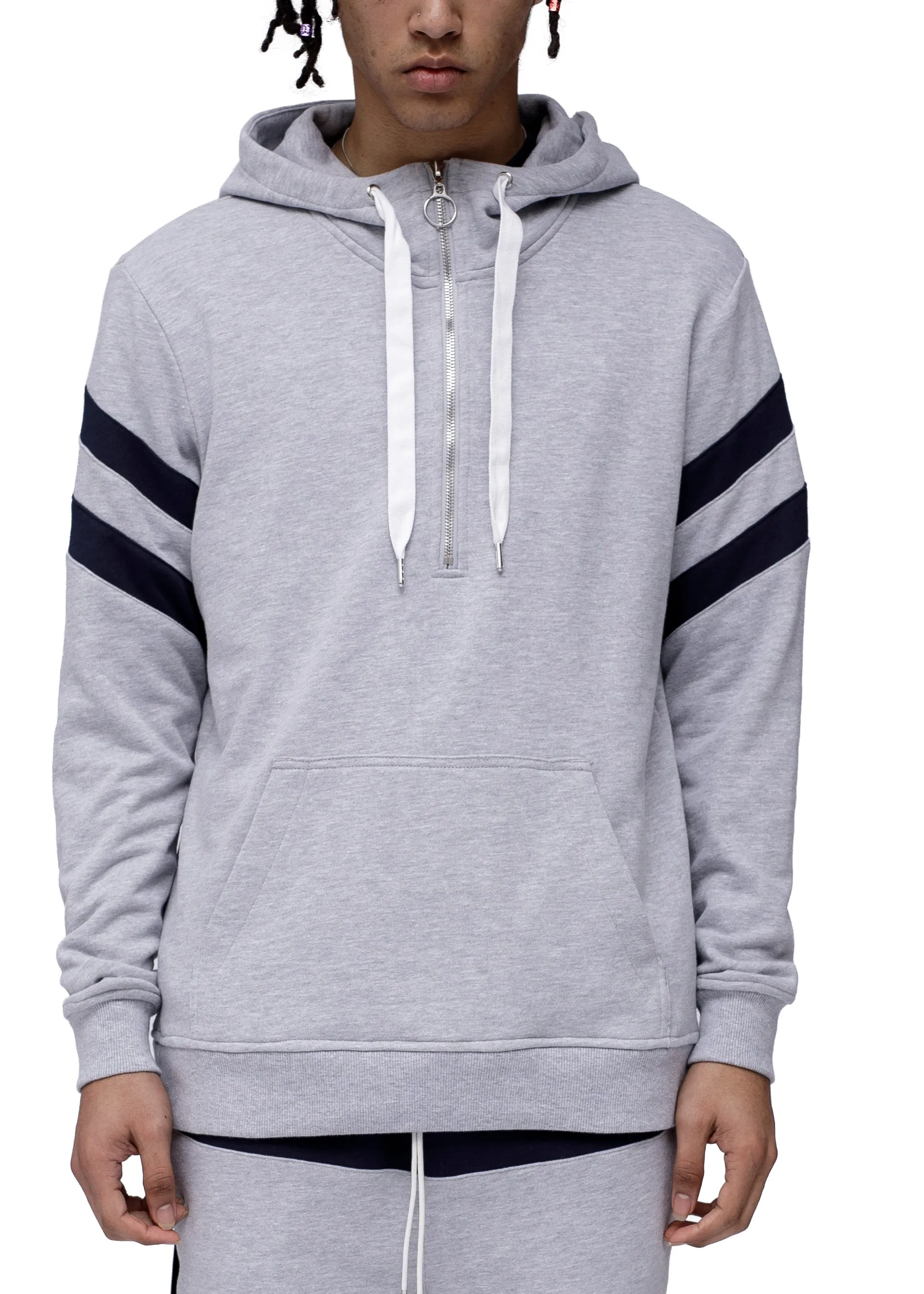 Men's Half Zip Pullover Hoodie In Heather Grey