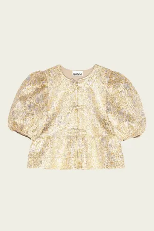 Metallic Cloque Peplum Blouse in Gold Silver