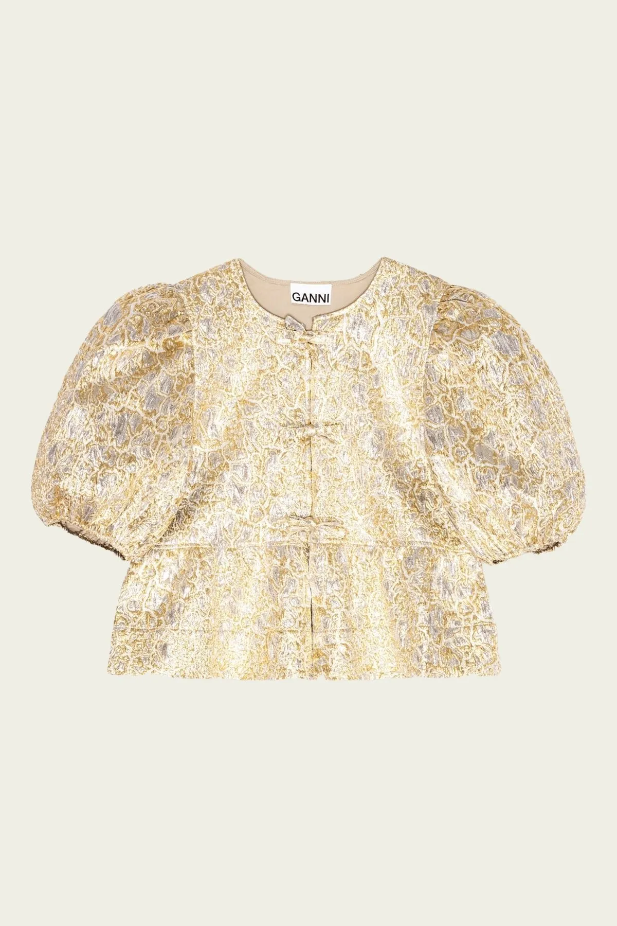 Metallic Cloque Peplum Blouse in Gold Silver