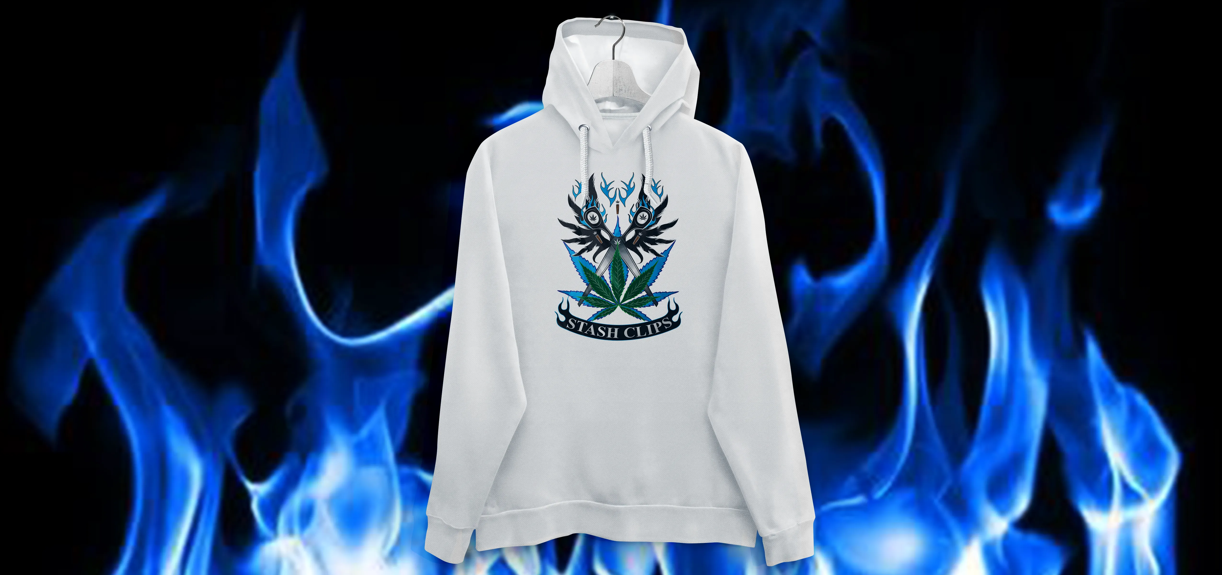 MH 7- 'Stash Clips Blue Leaf' Men's hoodie