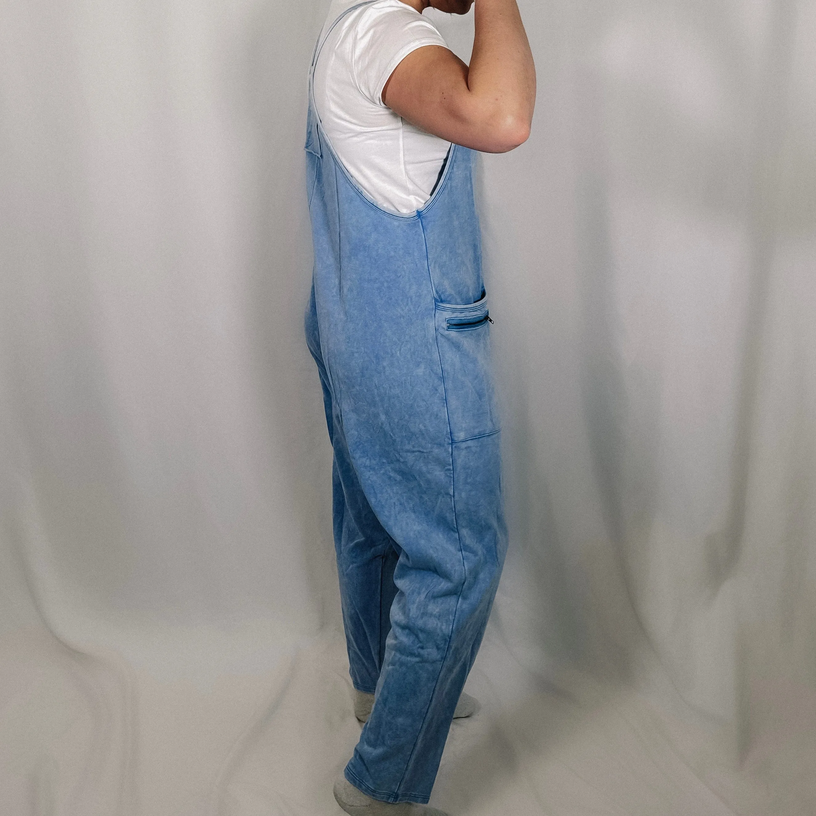 Mineral Washed Harem Jumpsuit - Sky Blue