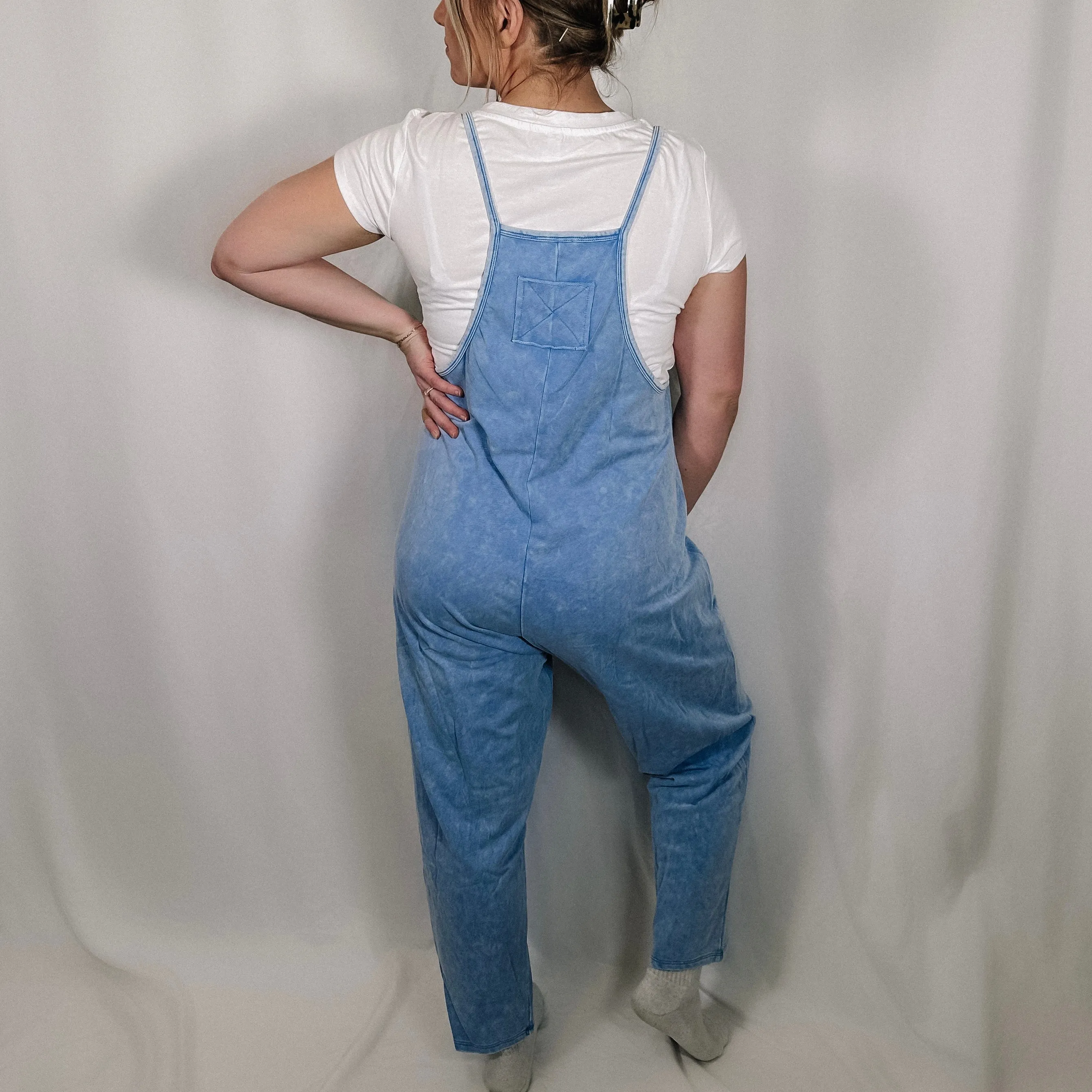 Mineral Washed Harem Jumpsuit - Sky Blue
