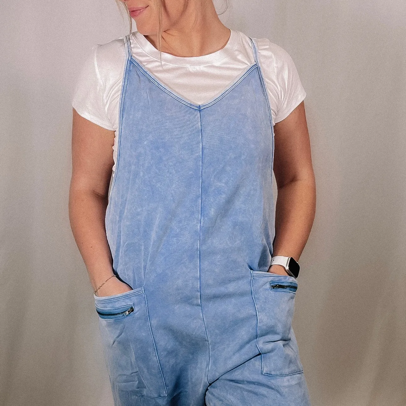 Mineral Washed Harem Jumpsuit - Sky Blue