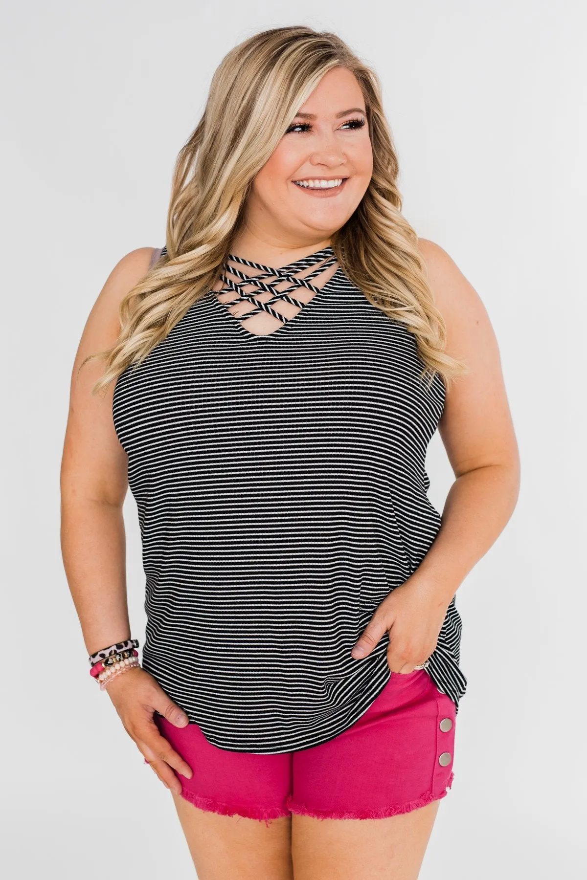 Mirage Criss Cross Tank Top - Black & White