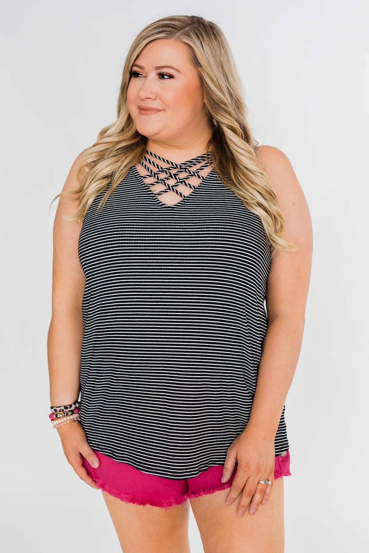 Mirage Criss Cross Tank Top - Black & White