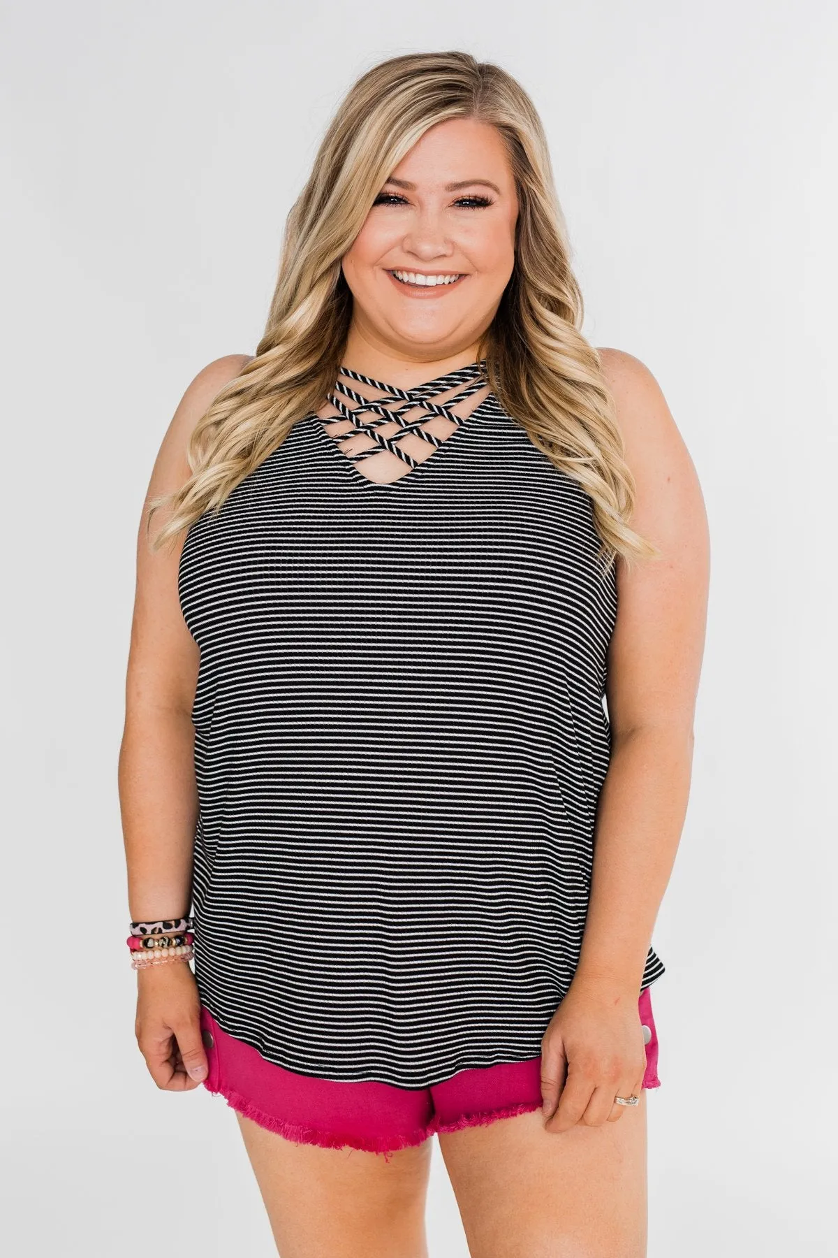 Mirage Criss Cross Tank Top - Black & White