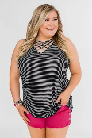Mirage Criss Cross Tank Top - Black & White