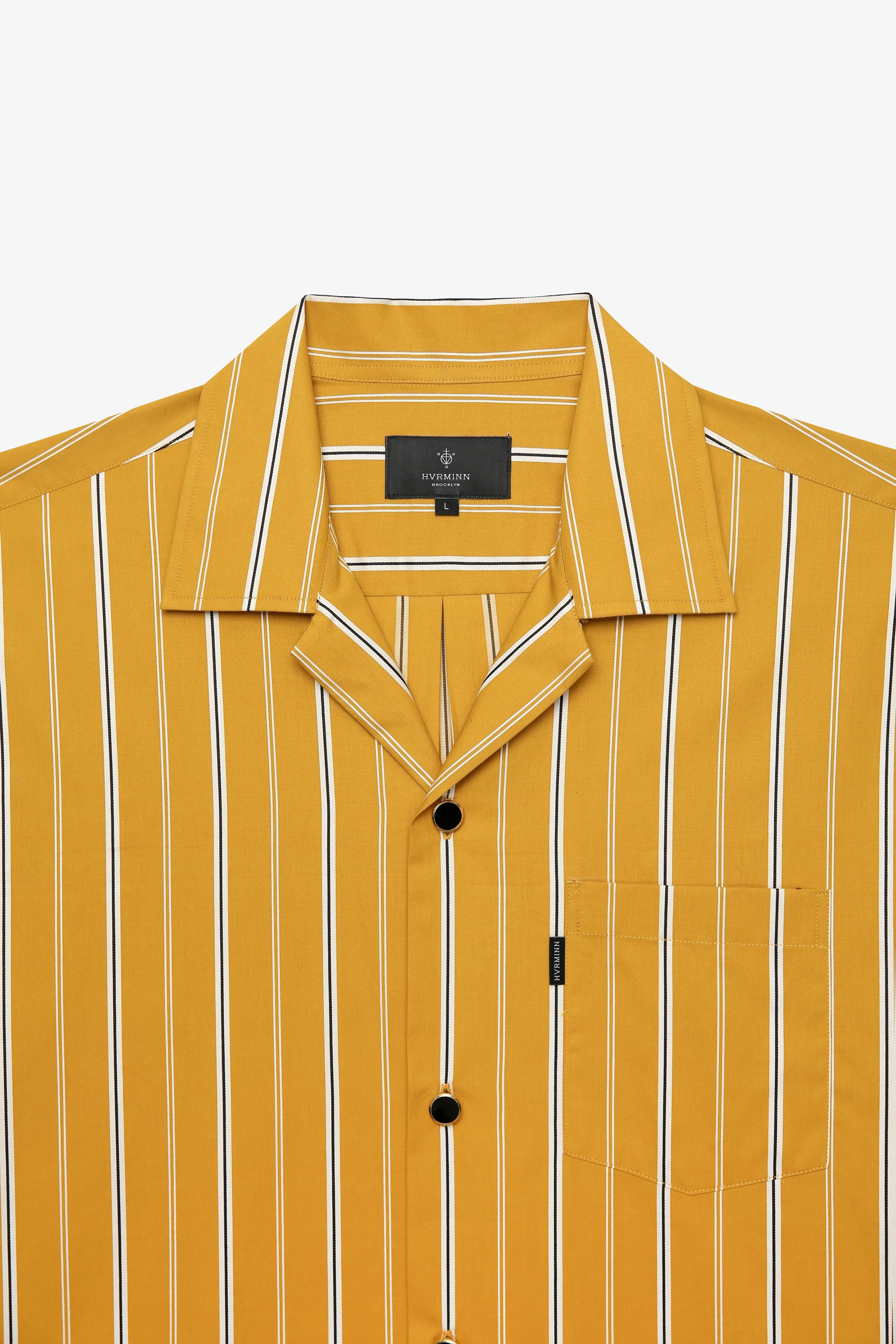 MUSTARD STRIPE SHIRT WITH GOLD BUTTONS