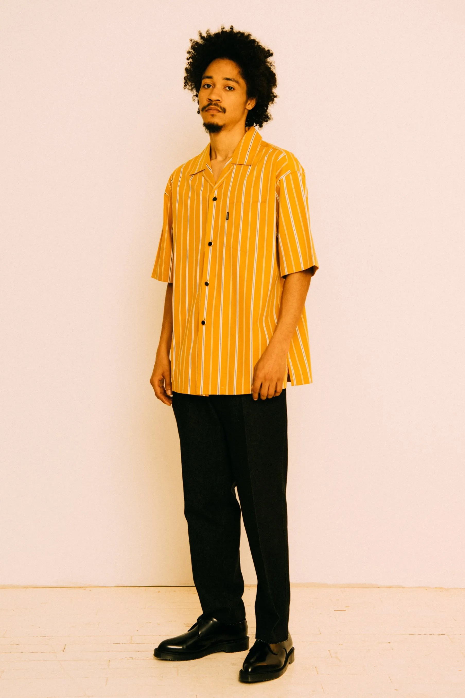 MUSTARD STRIPE SHIRT WITH GOLD BUTTONS