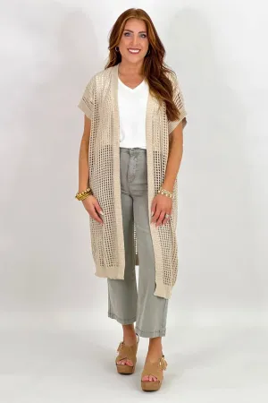 Natural Fishnet Short Sleeve Cardigan