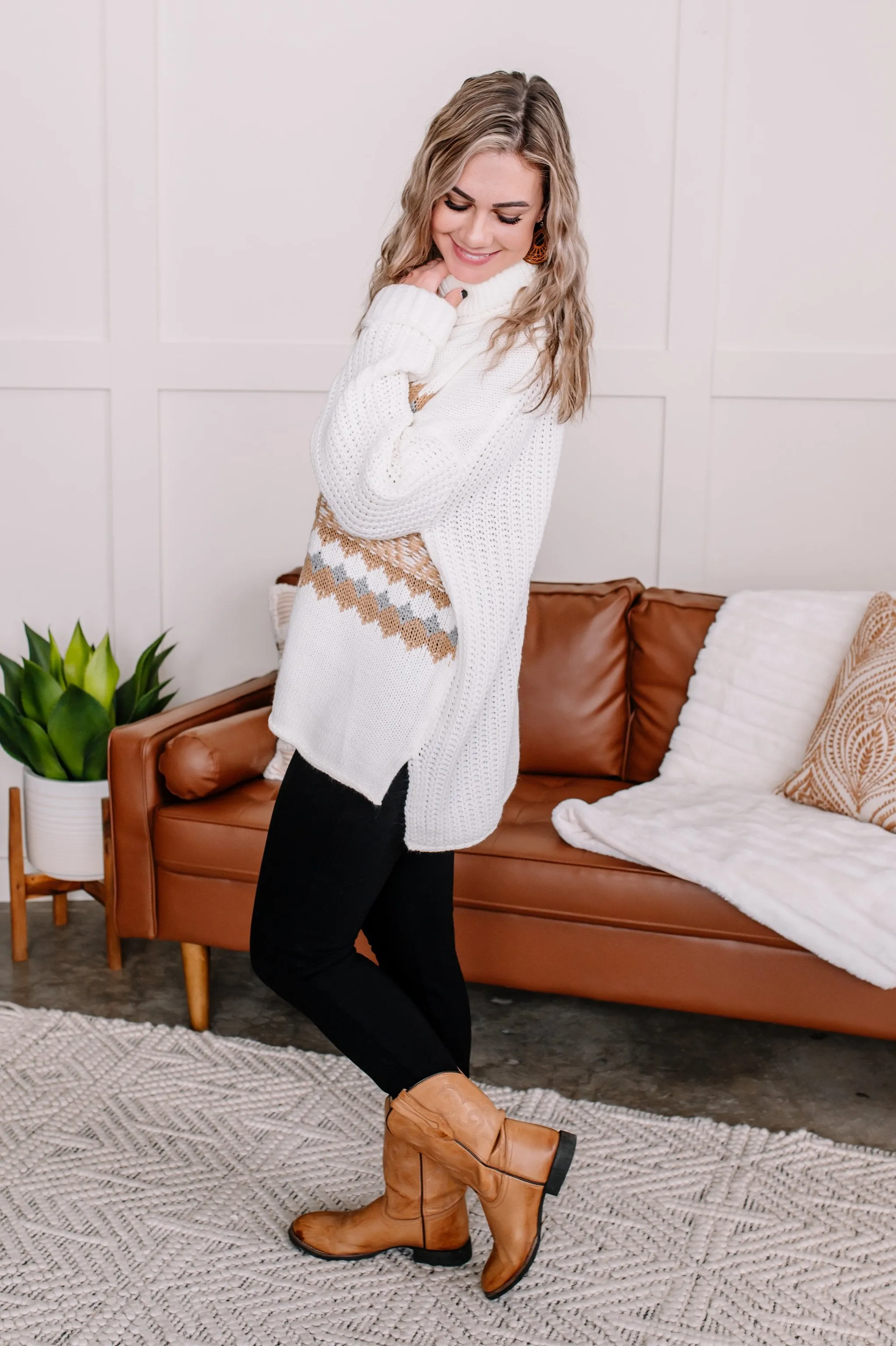 Necks In Line Knit Sweater In Snow Day