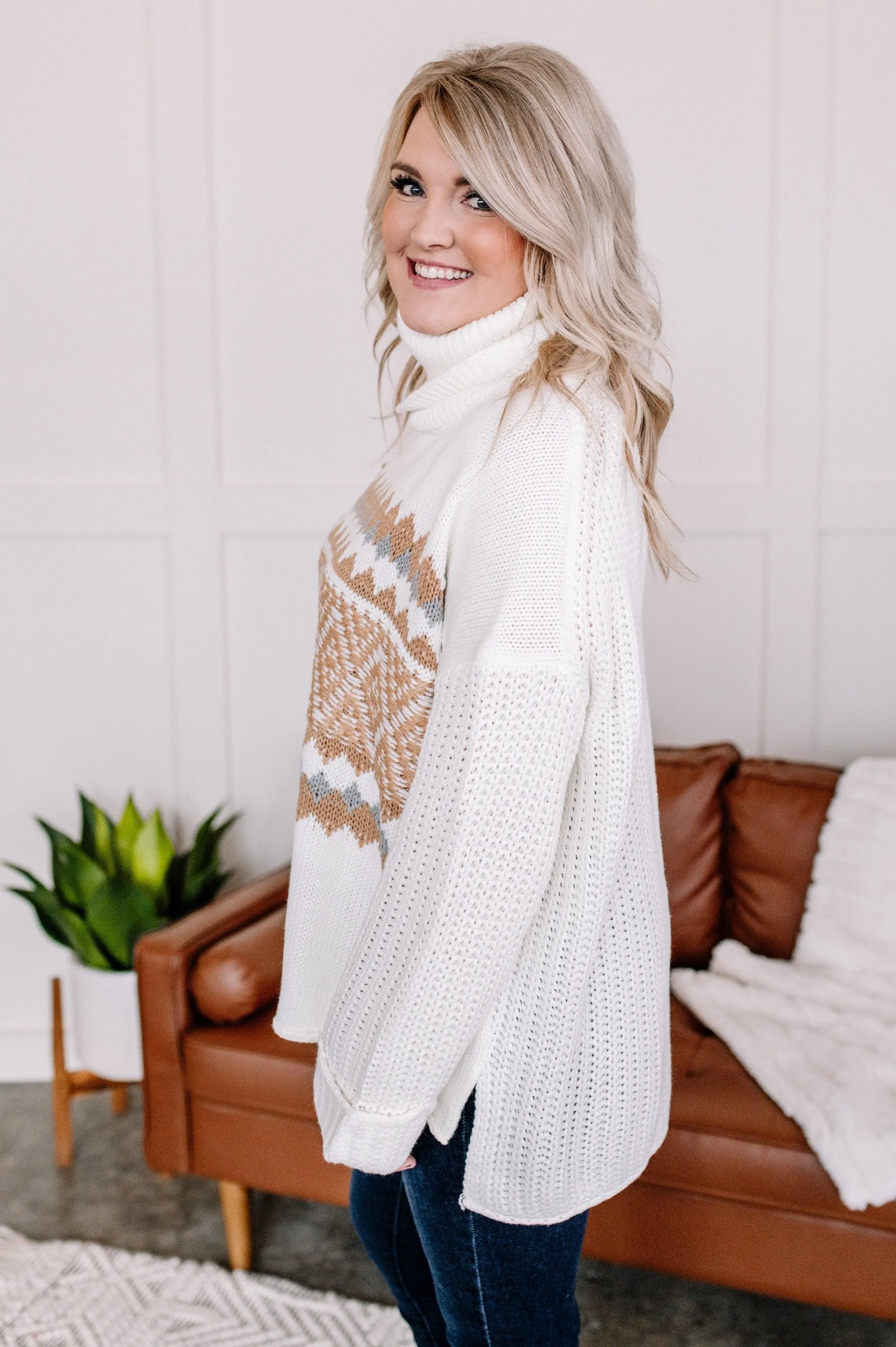 Necks In Line Knit Sweater In Snow Day