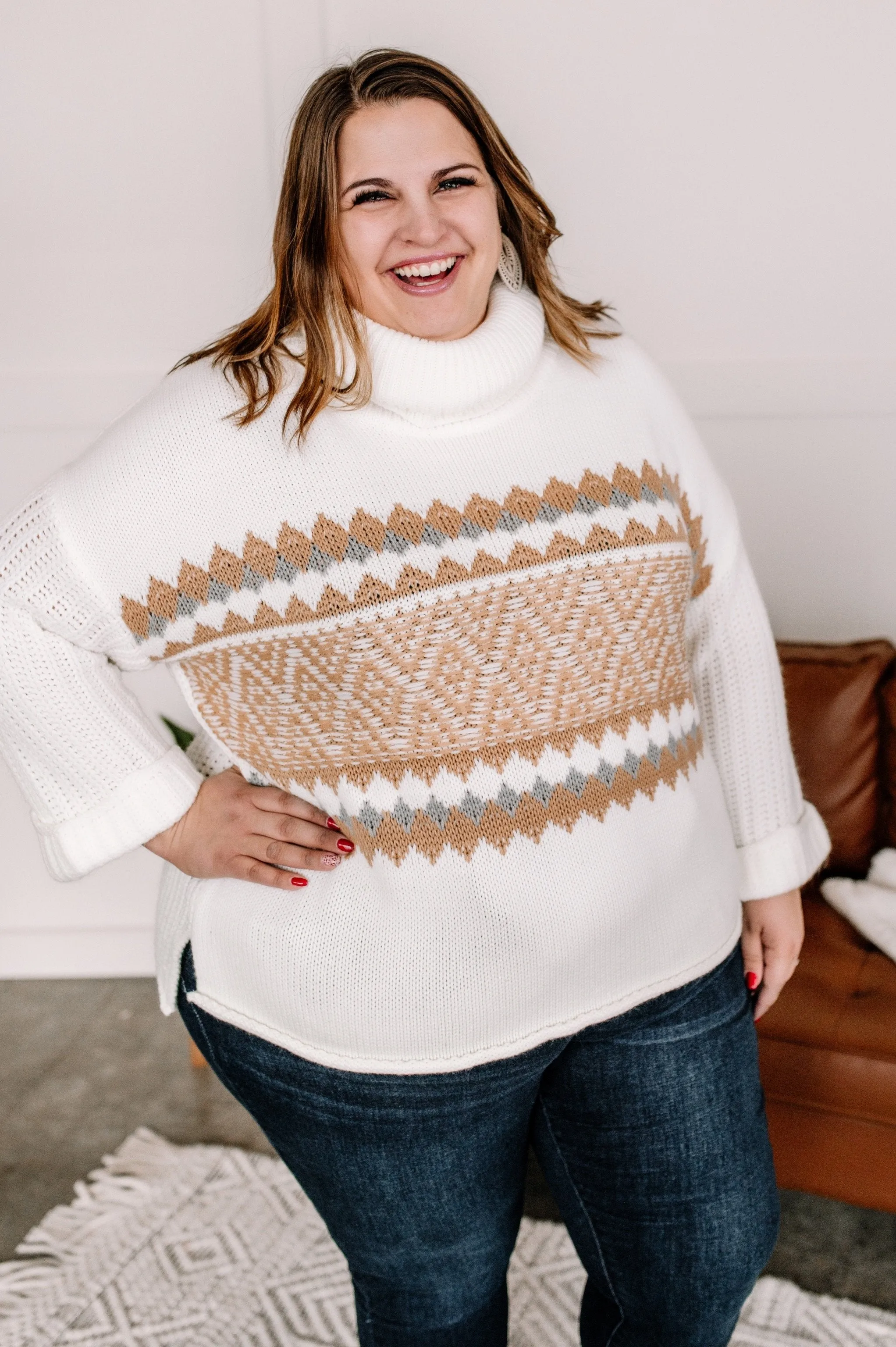 Necks In Line Knit Sweater In Snow Day