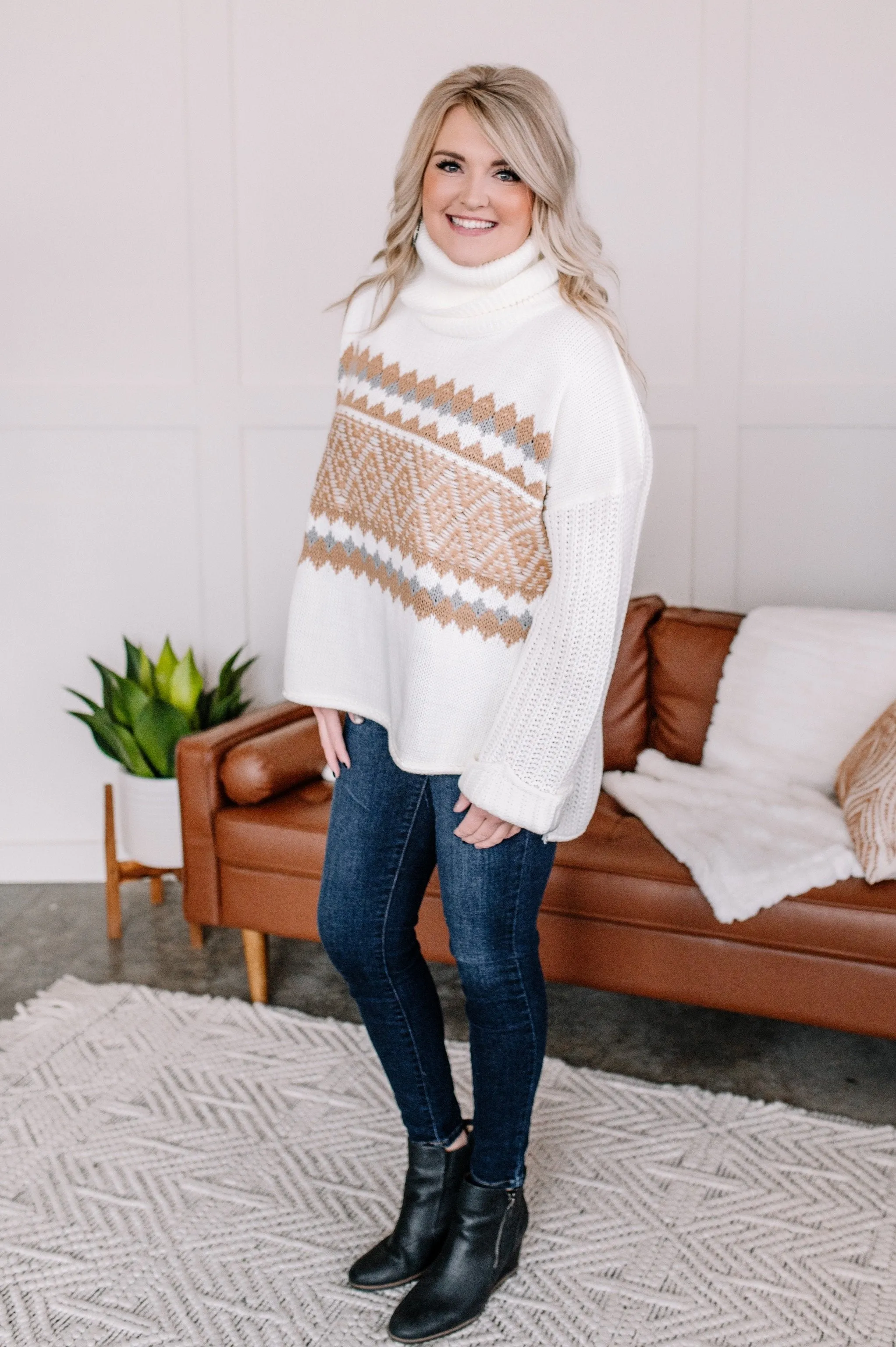 Necks In Line Knit Sweater In Snow Day