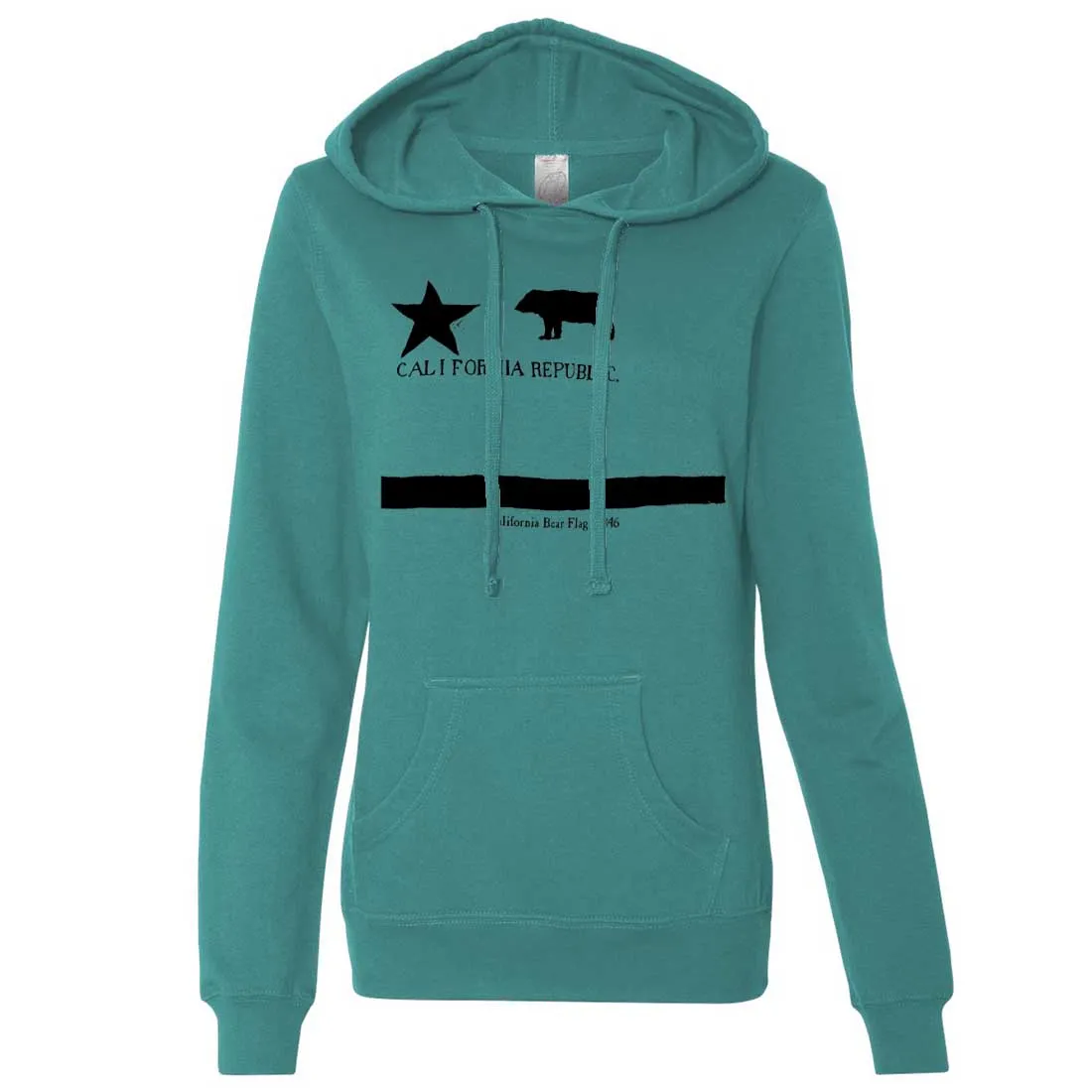 Old California Bear Flag 1846 Black Print Ladies Fitted Hoodie