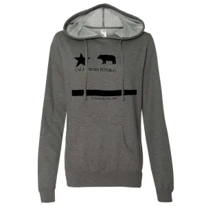 Old California Bear Flag 1846 Black Print Ladies Fitted Hoodie